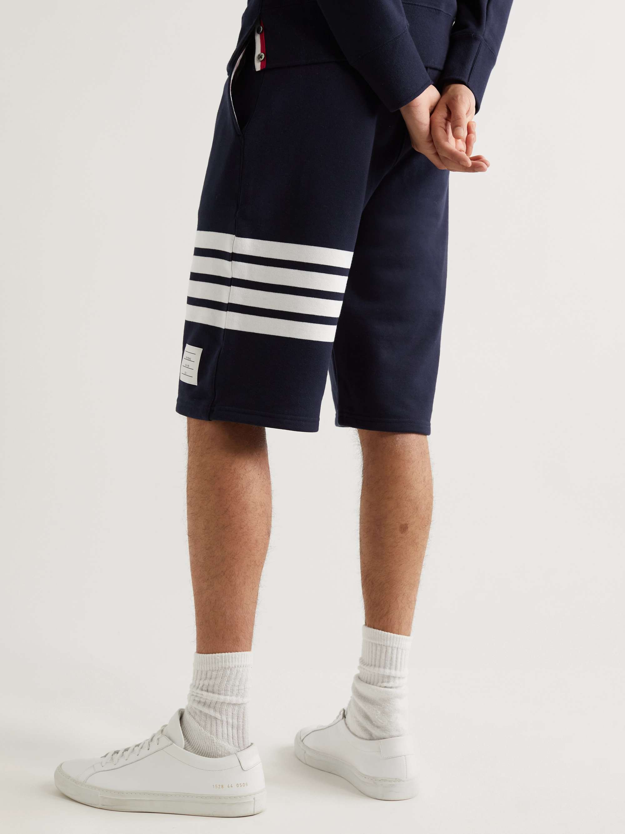 THOM BROWNE Striped Loopback Cotton-Jersey Shorts