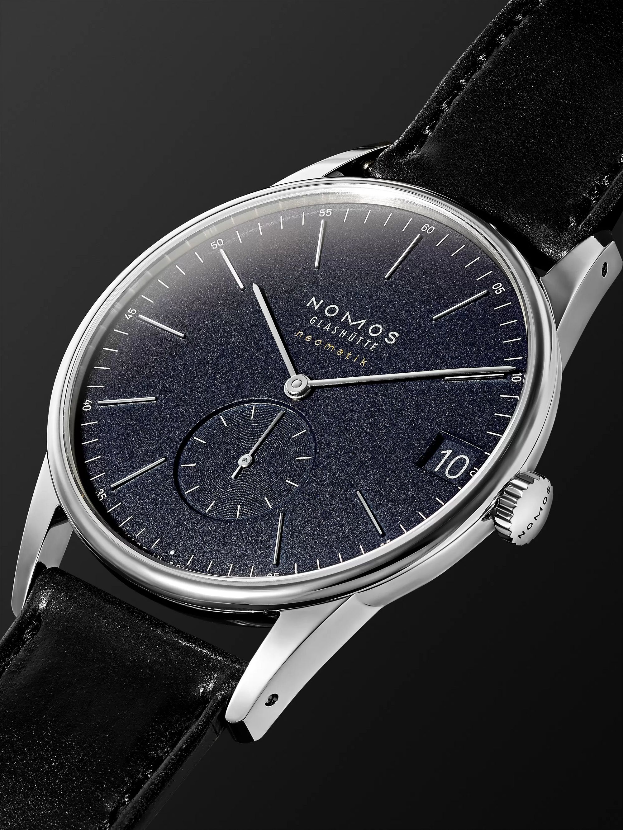 NOMOS GLASHÜTTE Orion Neomatik Datum Automatic 41mm Stainless Steel and Cordovan Leather Watch, Ref. No. 363