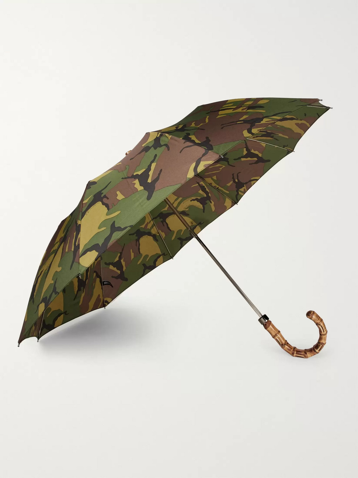 London Undercover Camouflage-print Wood-handle Telescopic Umbrella In Green