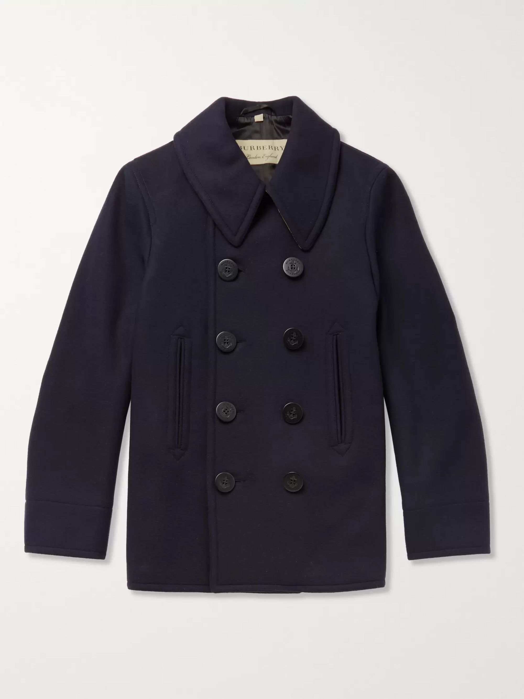 Navy Double-Breasted Wool-Blend Peacoat 