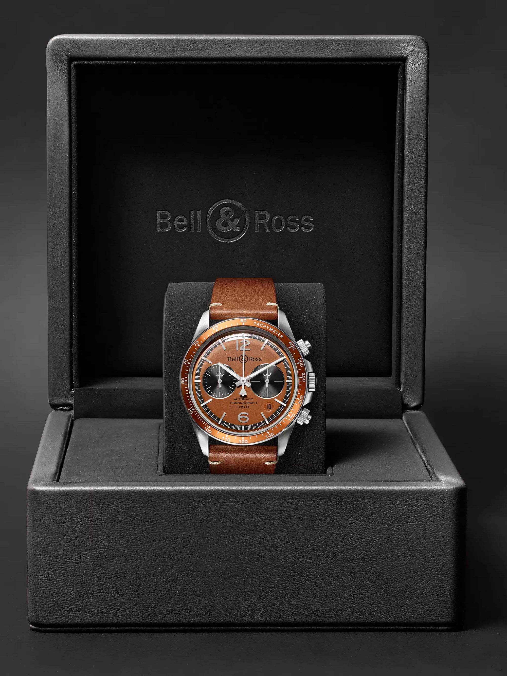BELL & ROSS + Revolution Bellytanker Dusty Limited Edition Automatic Chronograph 41mm Steel and Leather Watch, Ref. No. BRV294-RR-ST/SCA