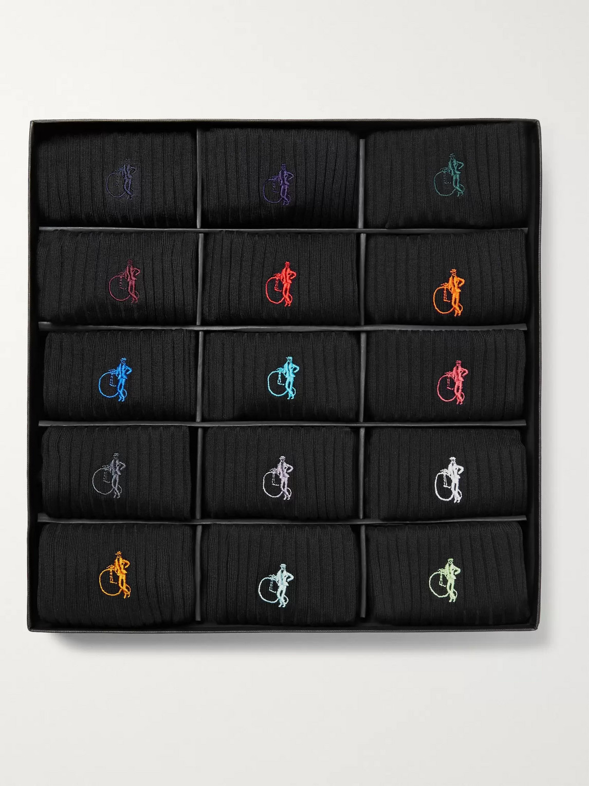 London Sock Co. The Simply Sartorial 15-pack Ribbed Stretch Cotton-blend Socks In Black