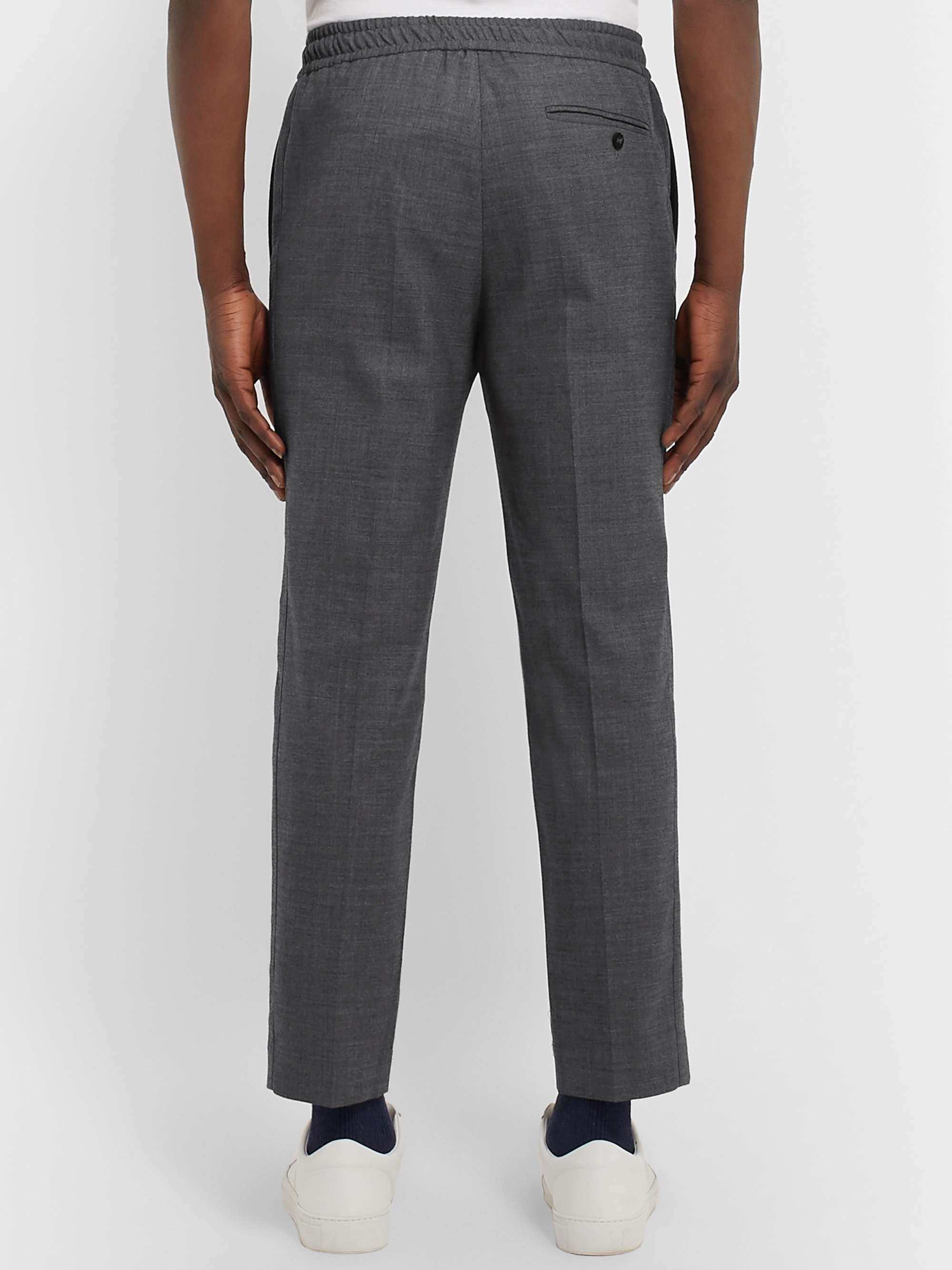 MR P. Slim-Fit Grey Stretch Wool and Cotton-Blend Drawstring Trousers