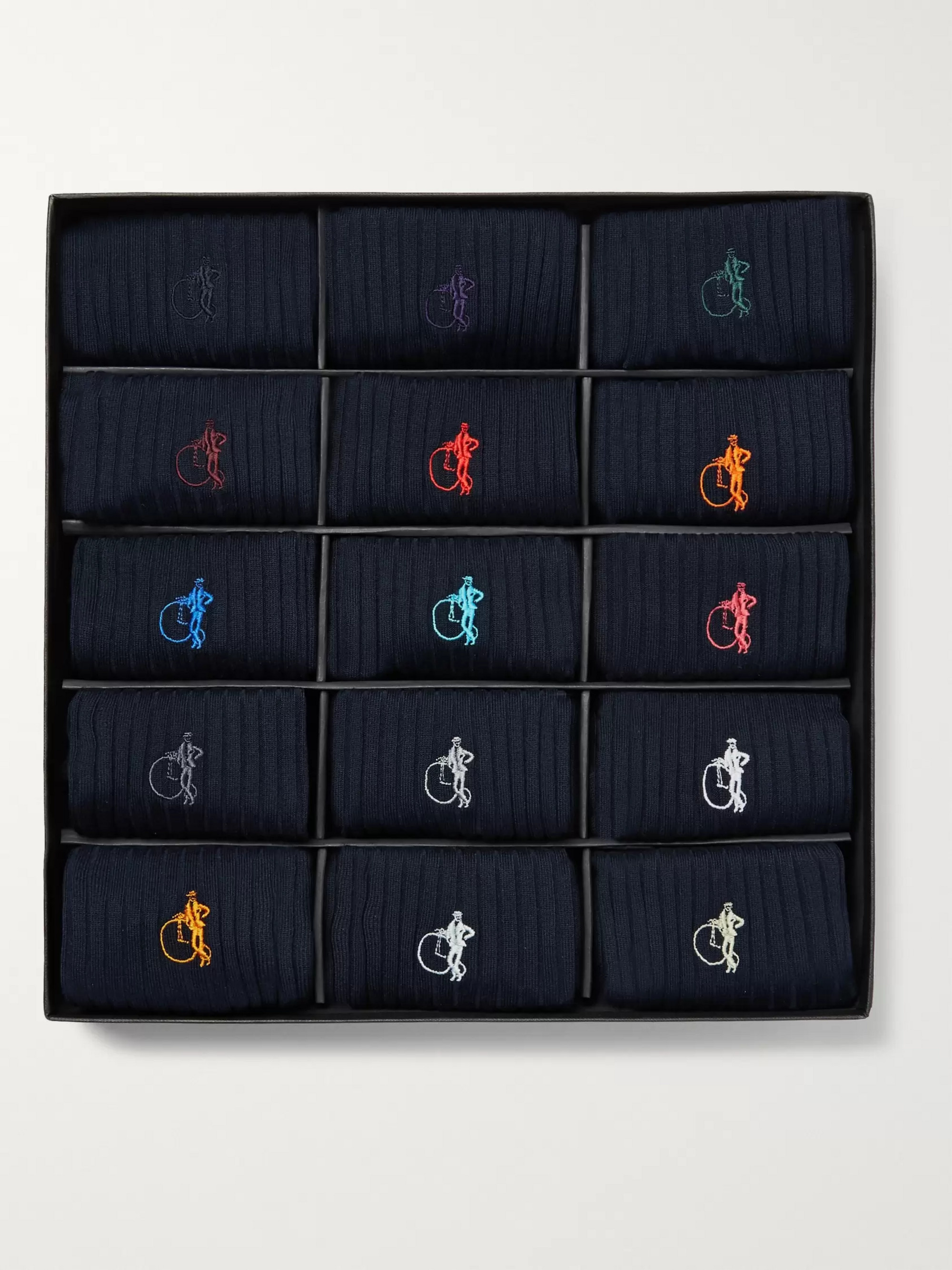 London Sock Co. The Solid Sartorial 15-Pack Ribbed Stretch Cotton-Blend Socks