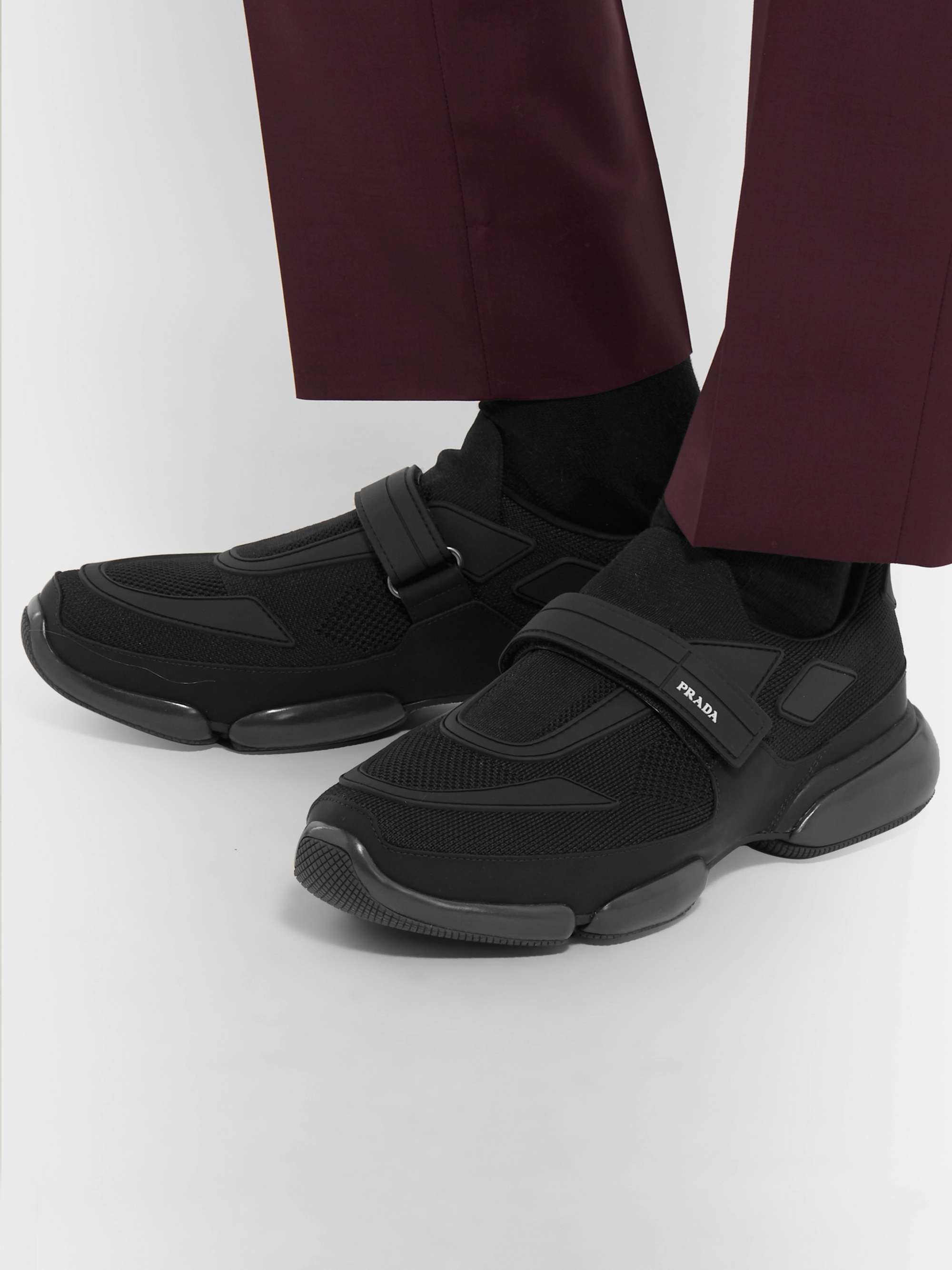 PRADA Cloudbust Mesh, Rubber and Leather Sneakers