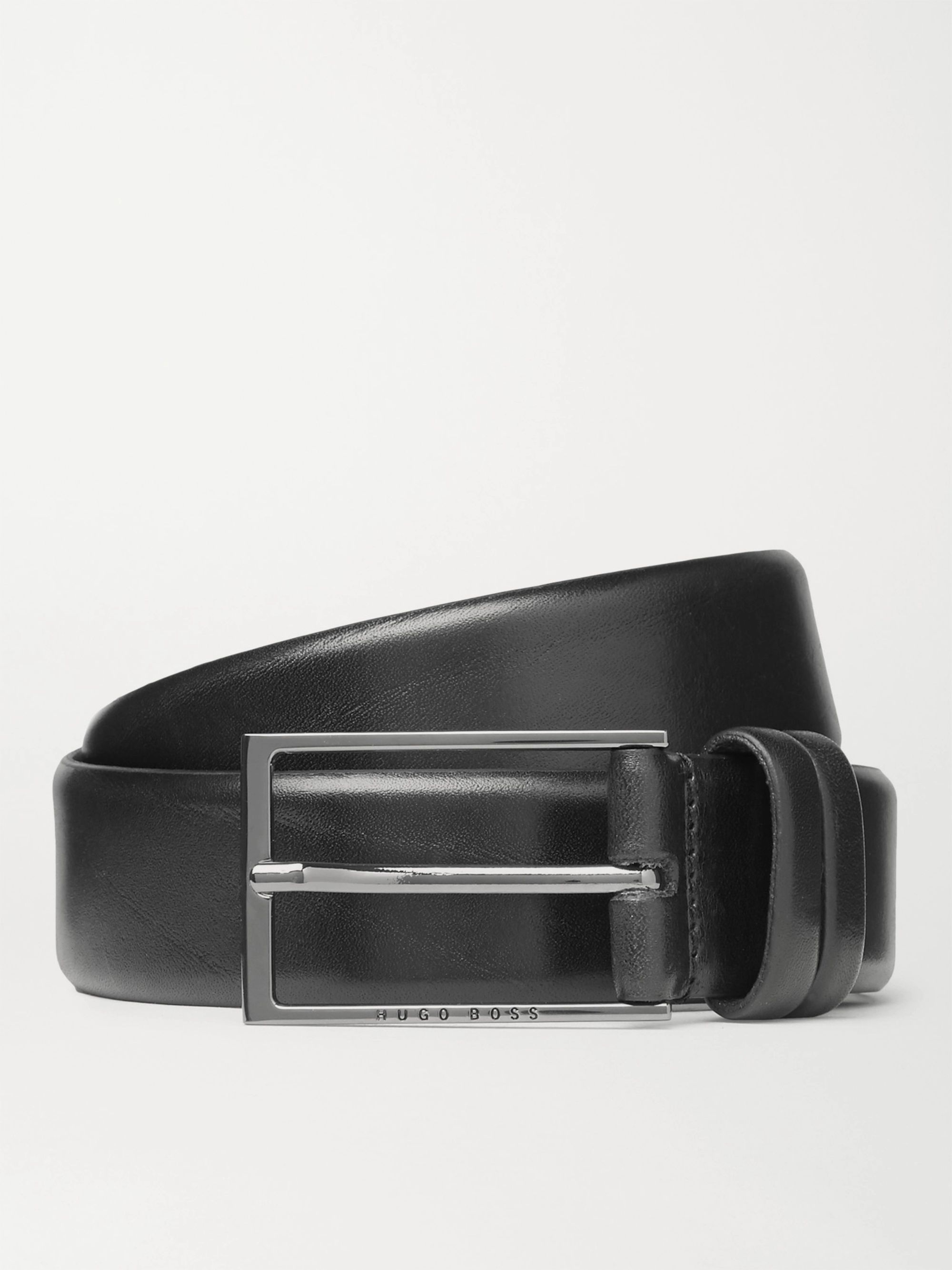 Black 3.5cm Black Carmello Leather Belt 
