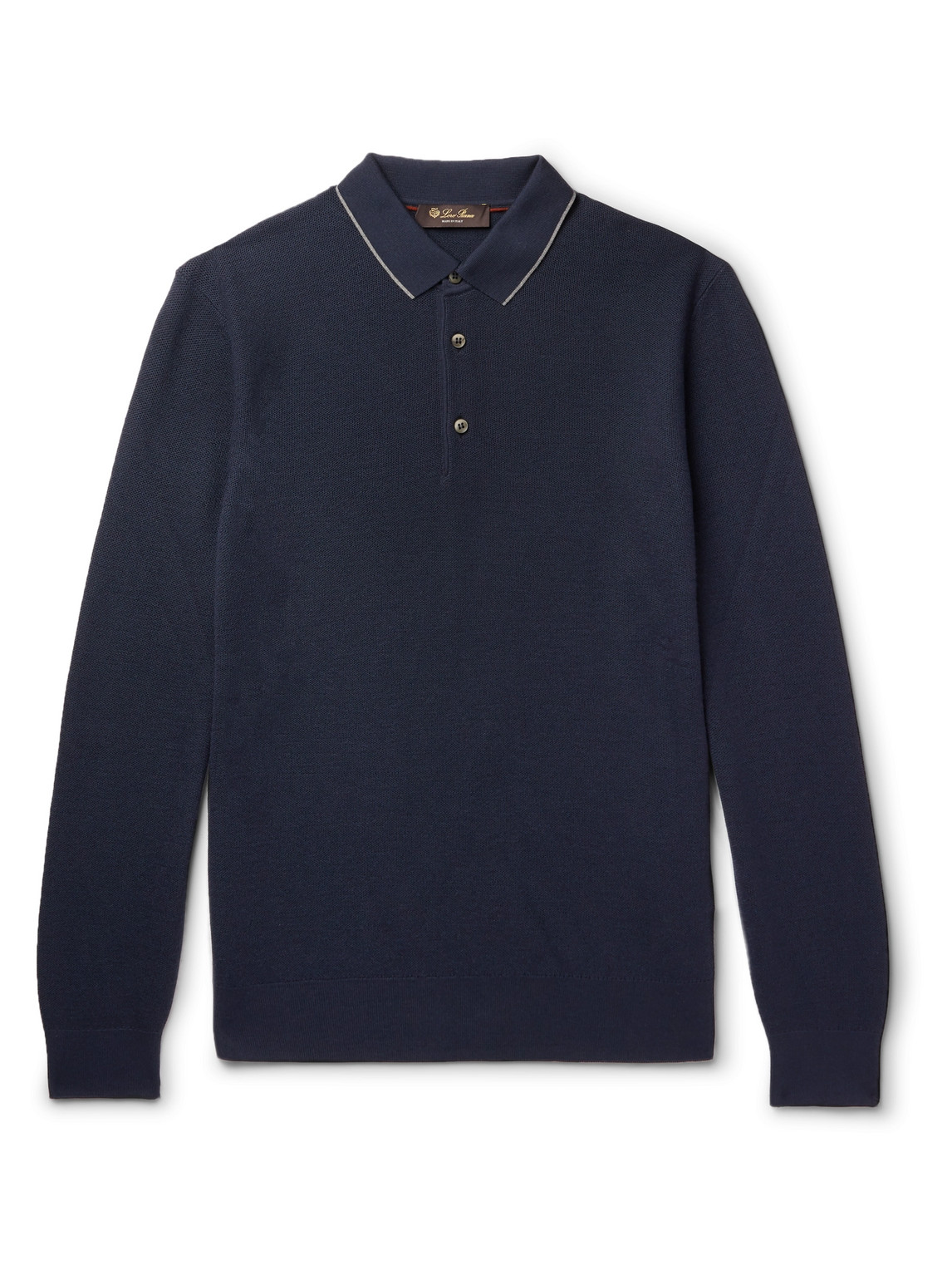 Contrast-Tipped Wool and Cashmere-Blend Piqué Polo Shirt