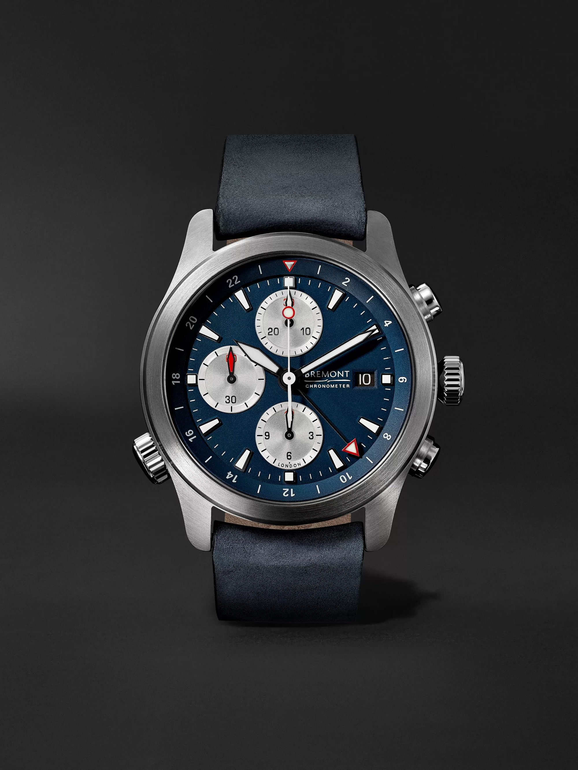 BREMONT Limited Edition Automatic GMT Chronograph 43mm Stainless Steel and Leather Watch, Ref. No. ALT1-ZT-BL-R-S