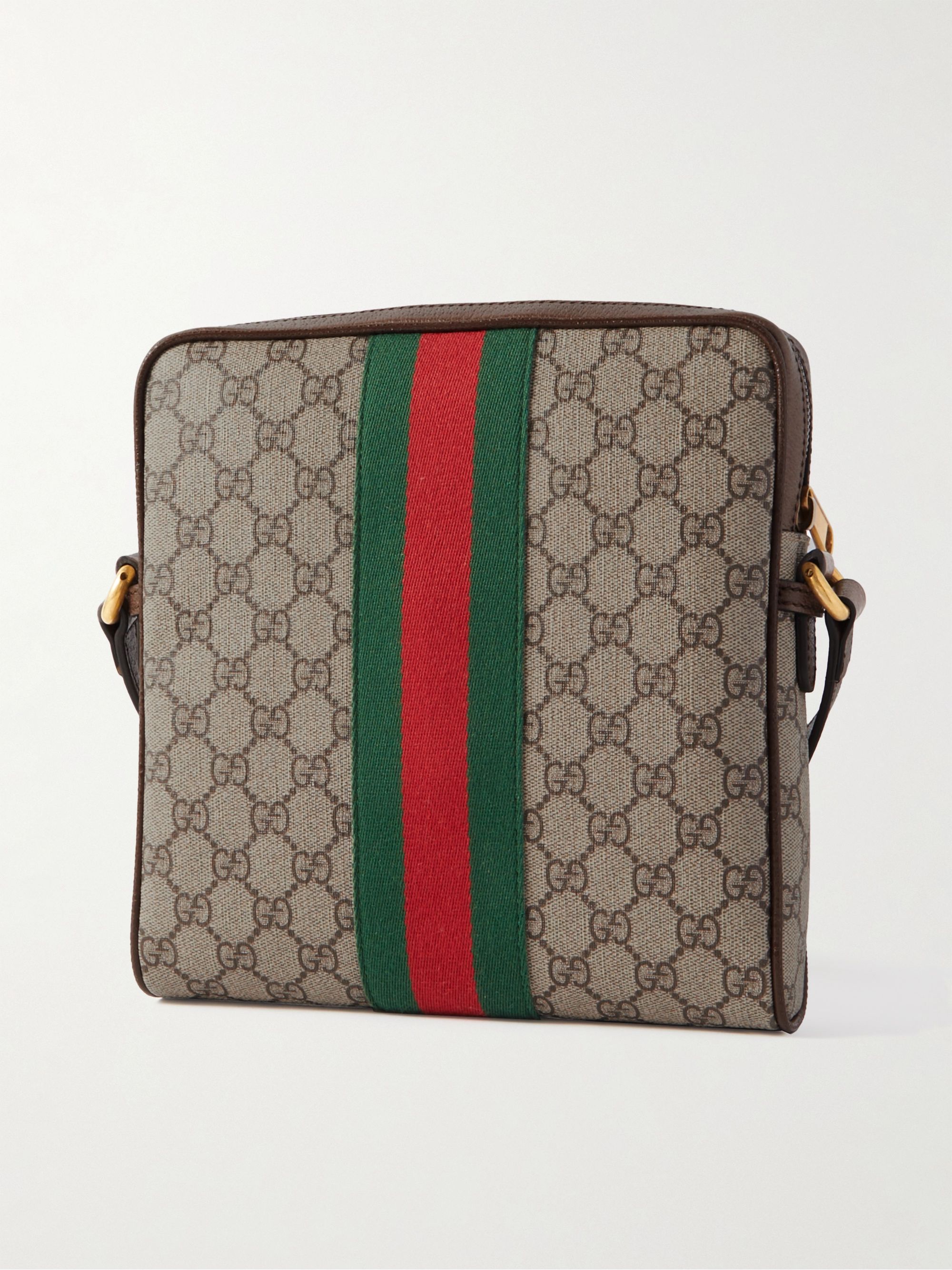 Beige Ophidia Leather-Trimmed Monogrammed Coated-Canvas Messenger Bag | Gucci | MR PORTER