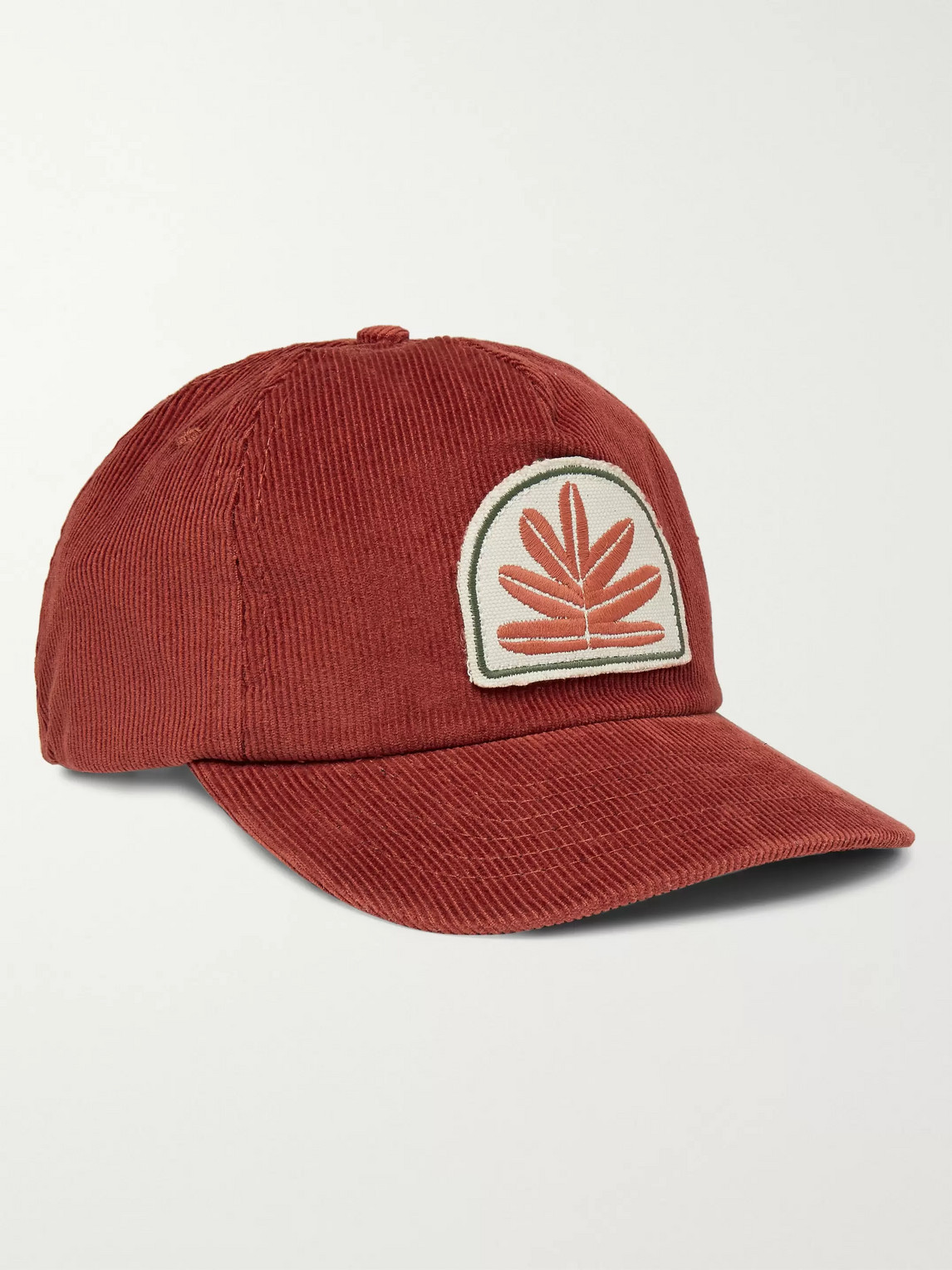 Mollusk Sweet Leaf Appliquéd Cotton-corduroy Baseball Cap In Red