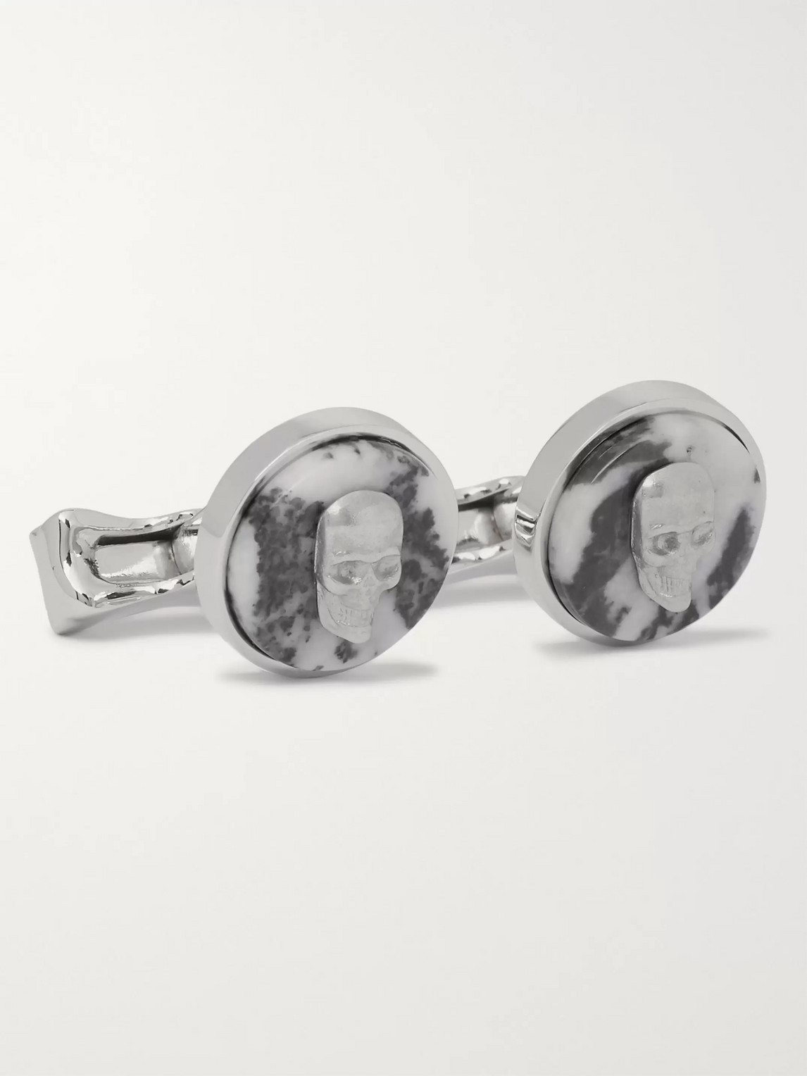 Alexander Mcqueen Skull Marble And Silver-tone Cufflinks