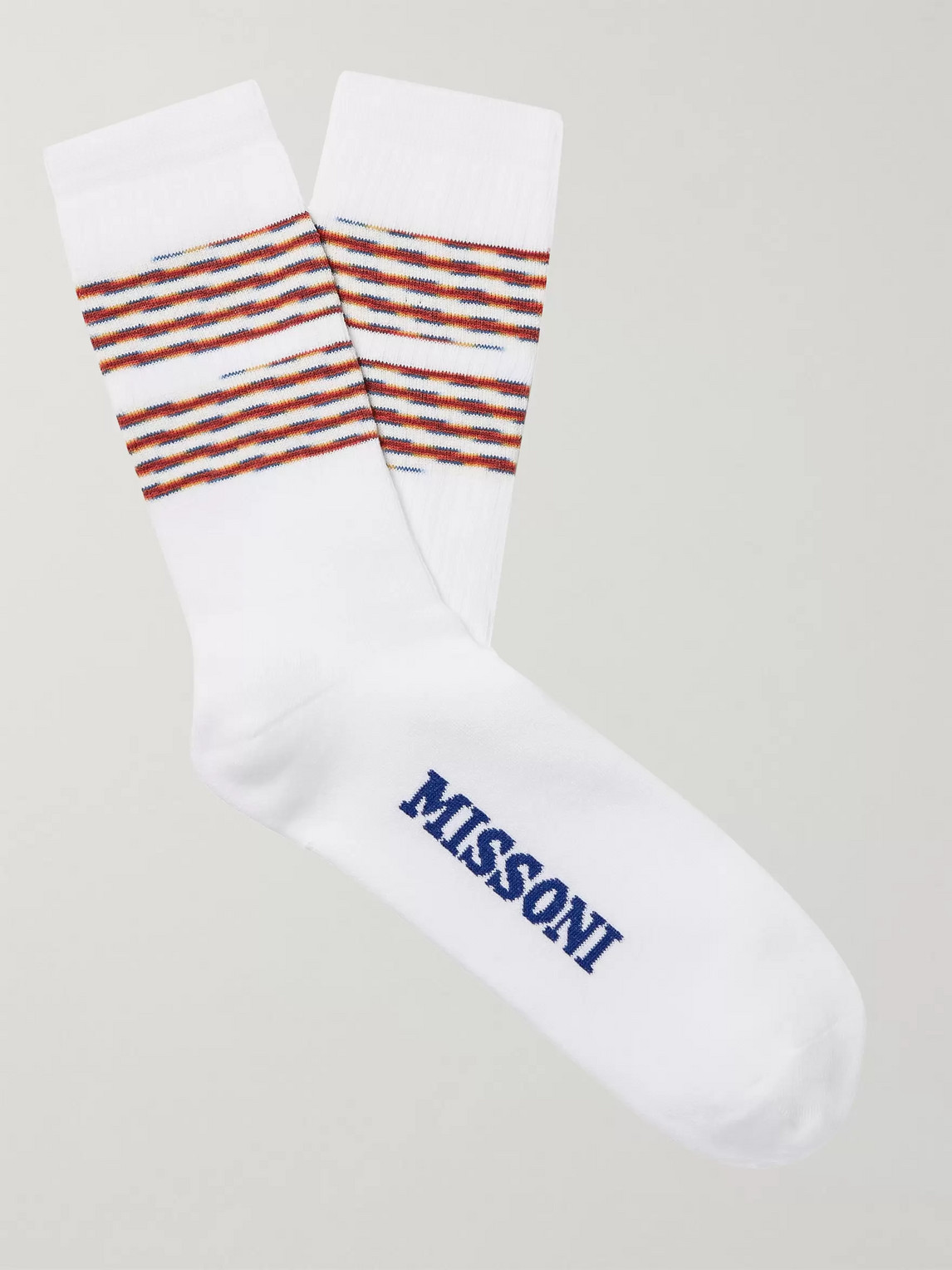Missoni Striped Logo-jacquard Loopback Stretch Cotton-blend Socks In White