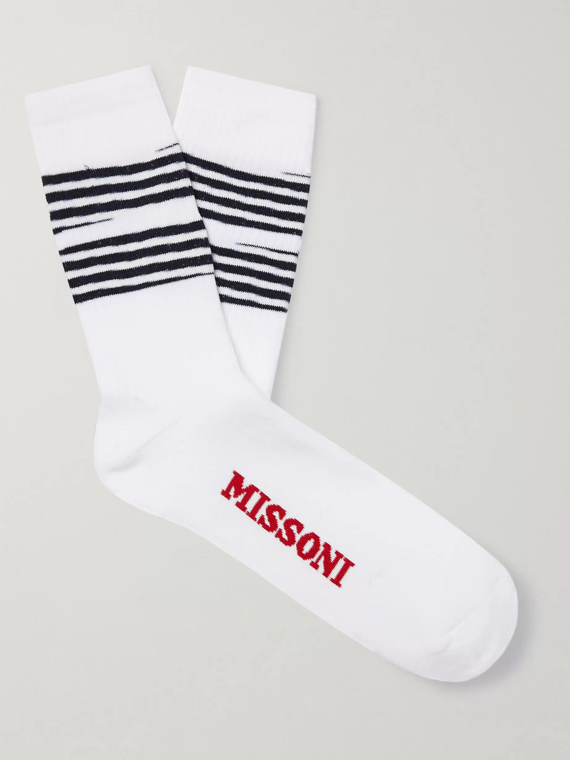 Missoni Striped Logo-jacquard Loopback Stretch Cotton-blend Socks In White