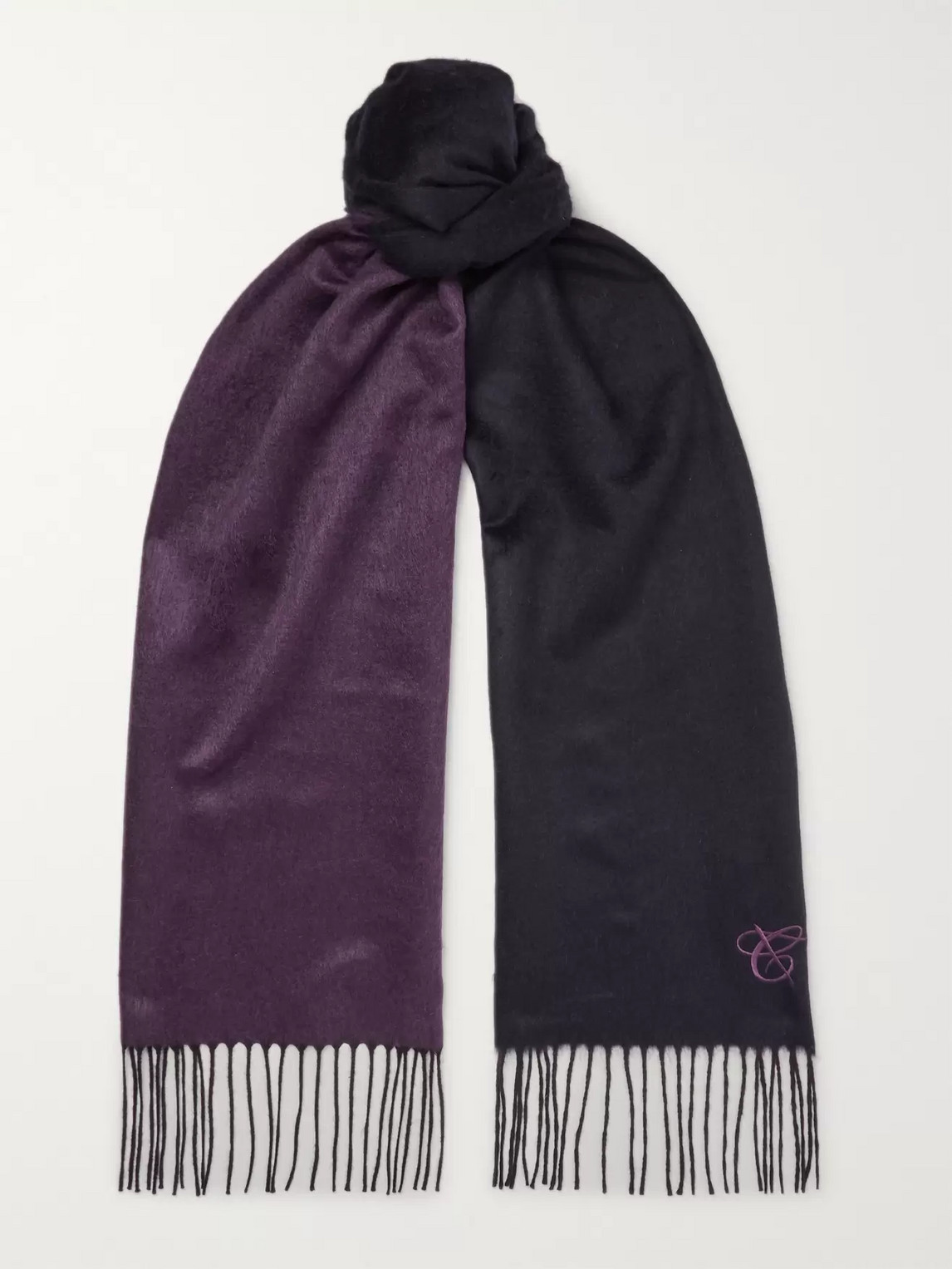 Canali Reversible Fringed Silk And Cashmere-blend Scarf In Grey