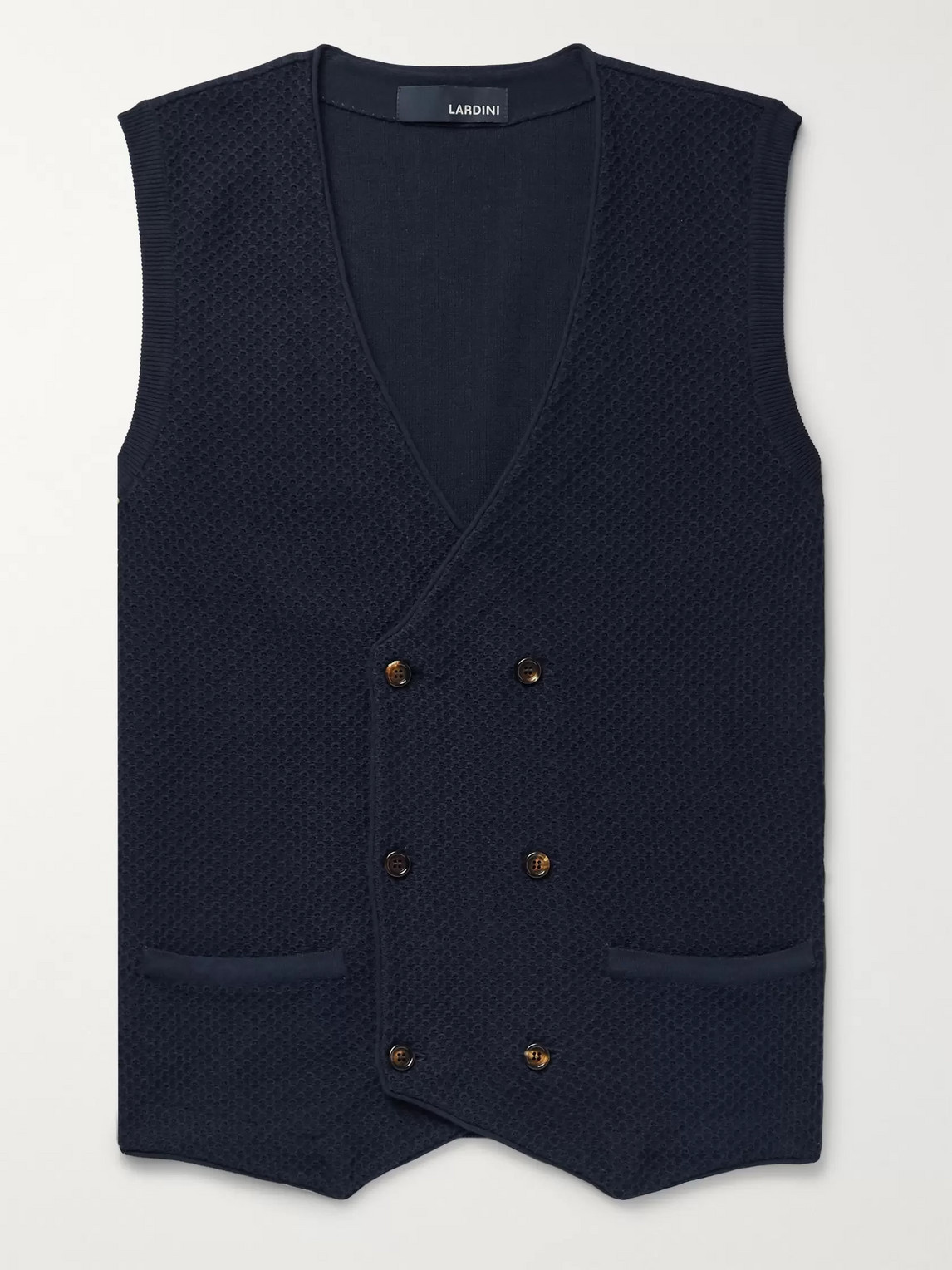 Lardini Double-breasted Textured-cotton Gilet In Blue