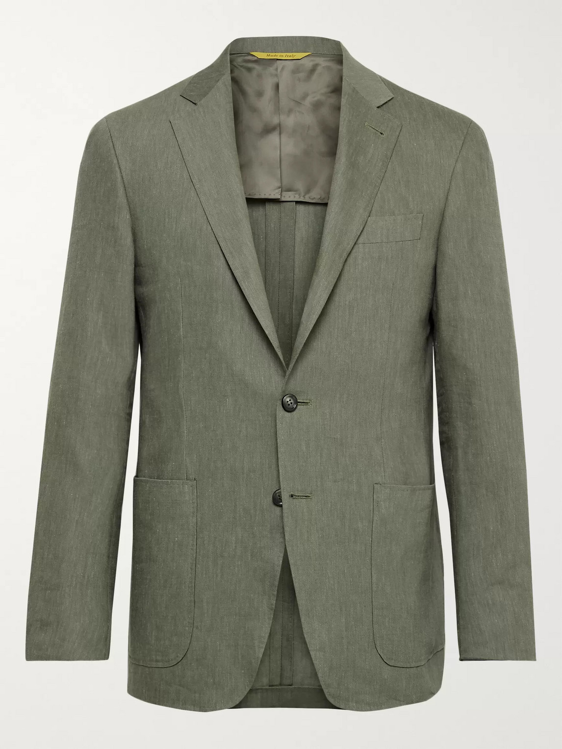 Canali Beige Kei Slim-fit Linen And Wool-blend Suit Jacket In Green