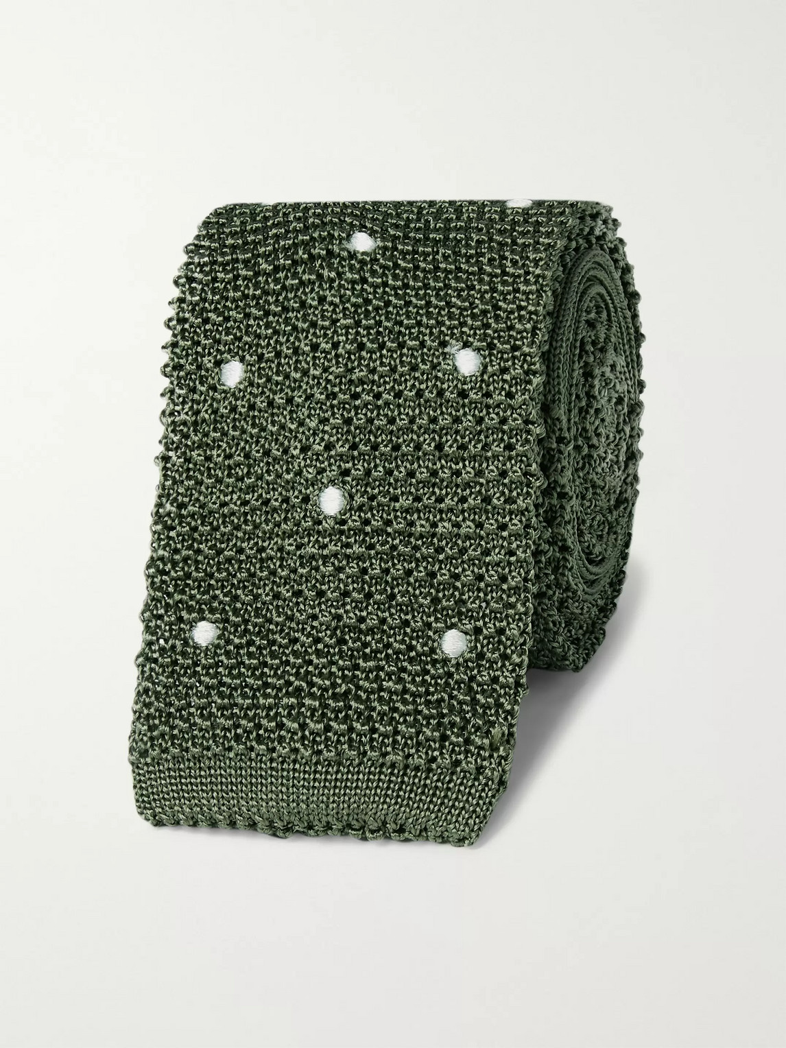 Canali 6cm Polka-dot Knitted Silk Tie In Green