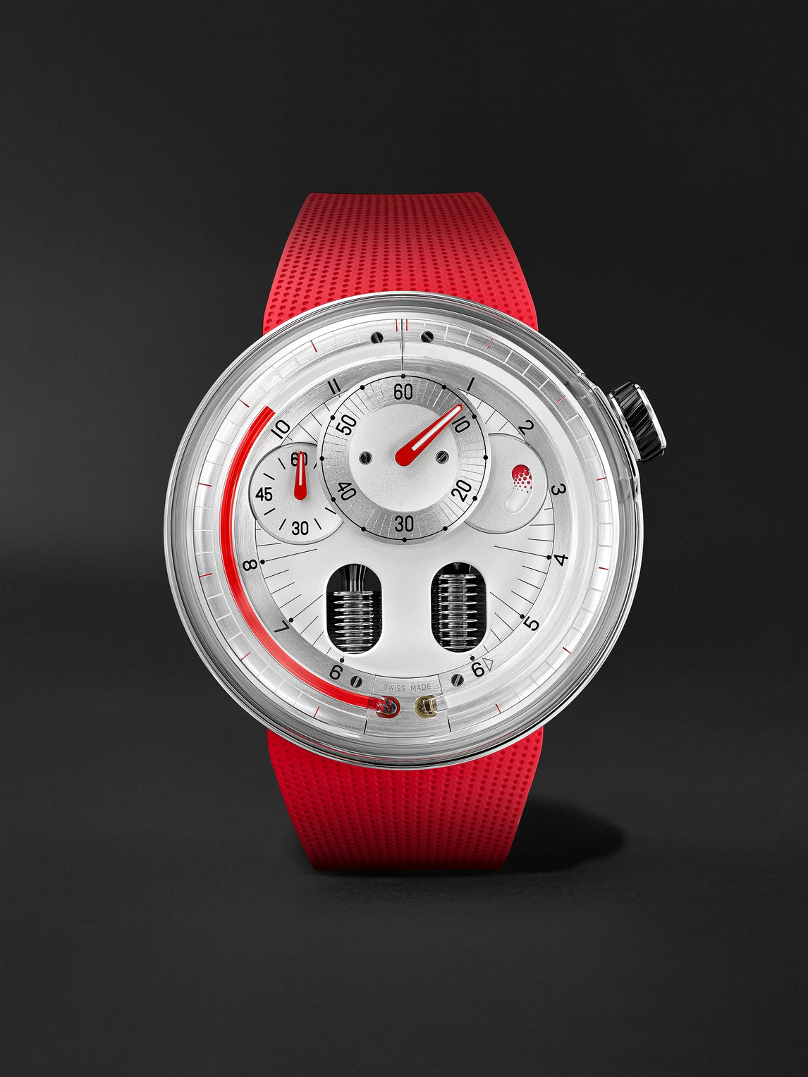 Hyt H0 X Eau Rouge Hand-wound 48.8mm Stainless Steel And Rubber Watch, Ref. No. 048-ac-84-rf-ru In Silver