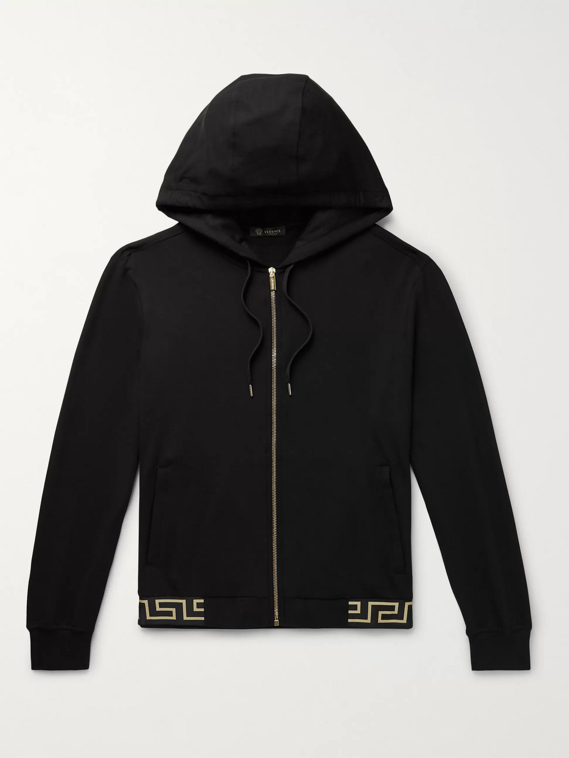 Versace Logo-jacquard Stretch-modal Jersey Zip-up Hoodie In Black