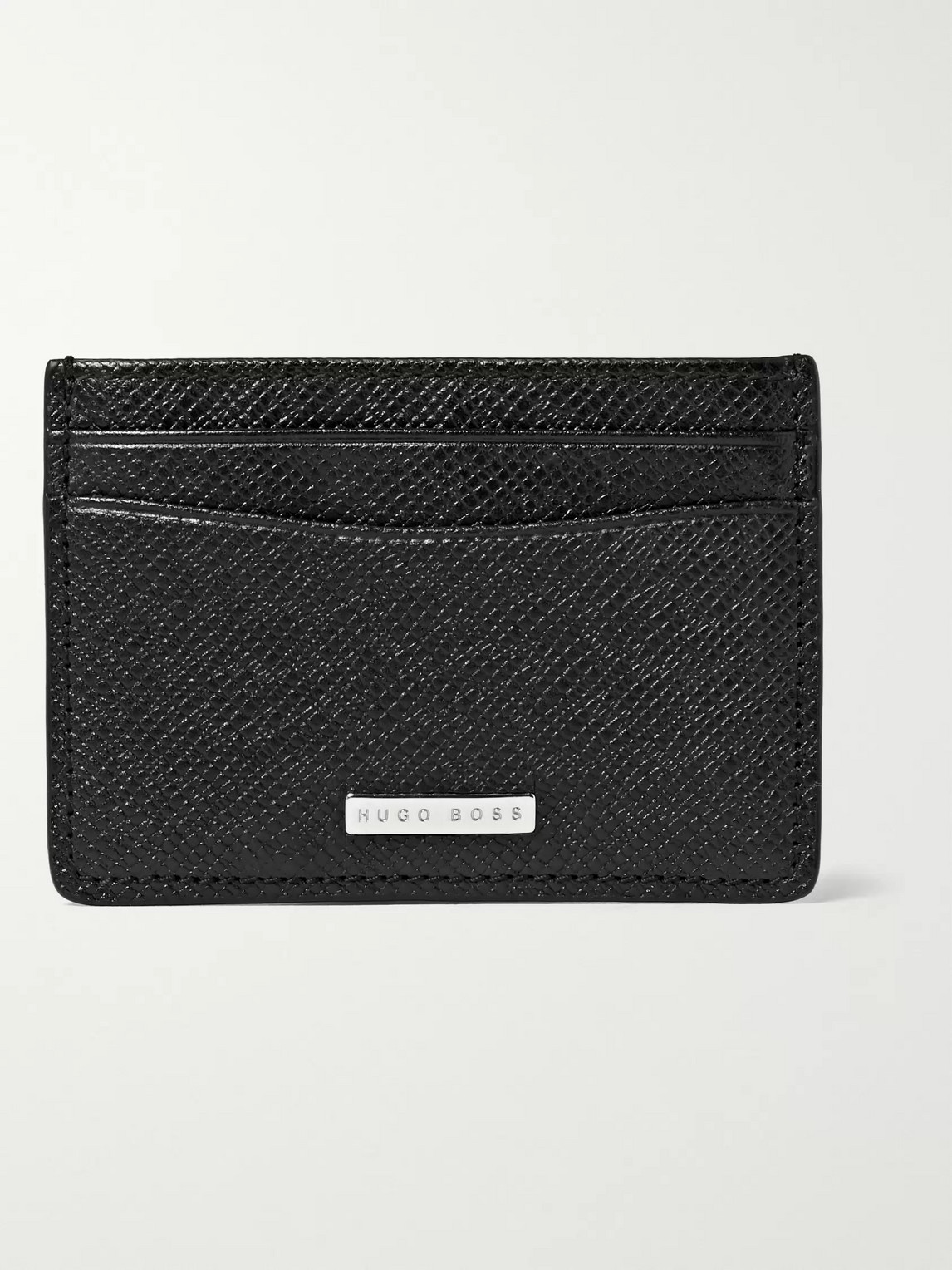 Hugo Boss Cross-grain Leather Cardholder With Money Clip In Black