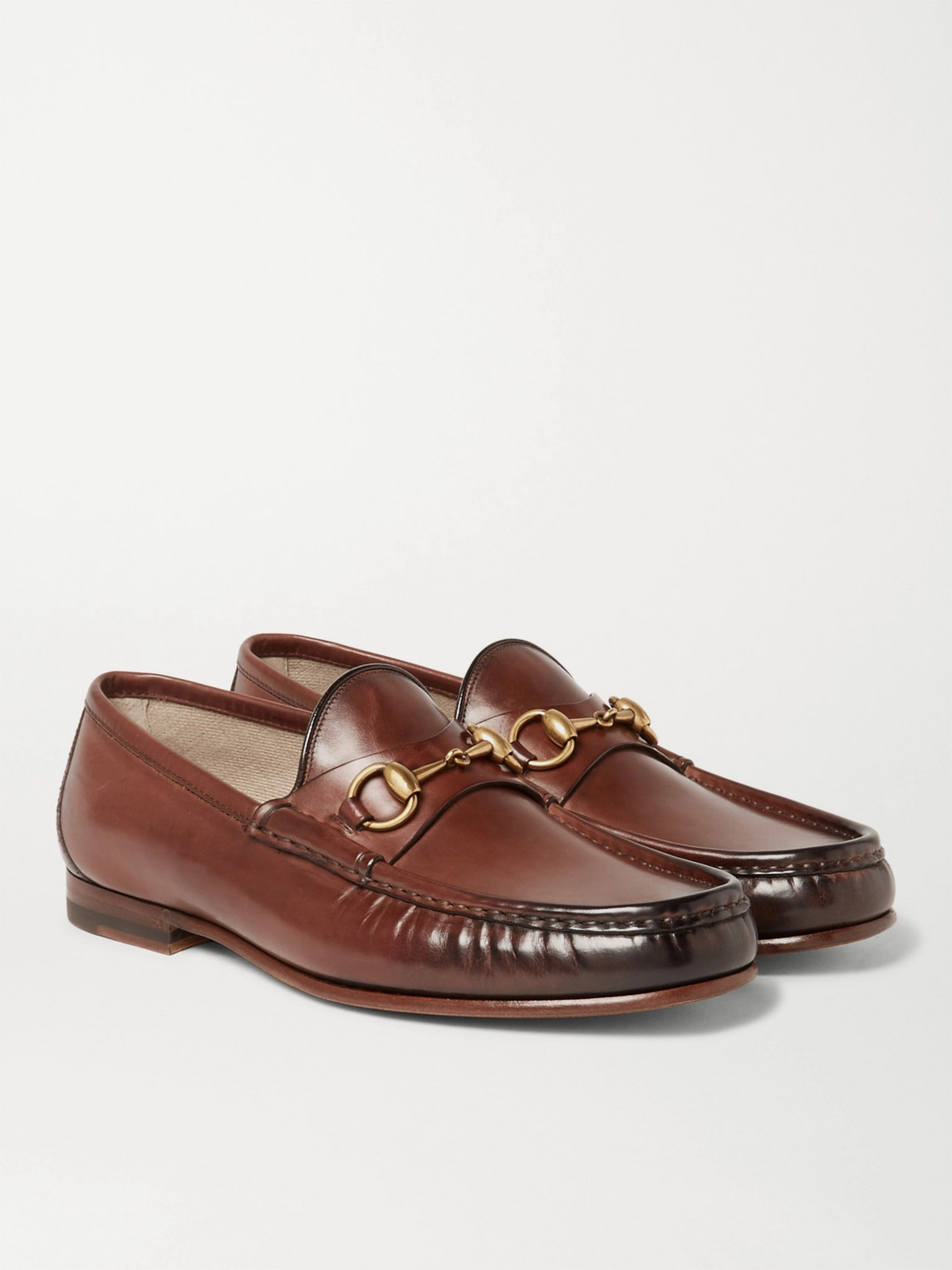 GUCCI ROOS HORSEBIT BURNISHED-LEATHER LOAFERS