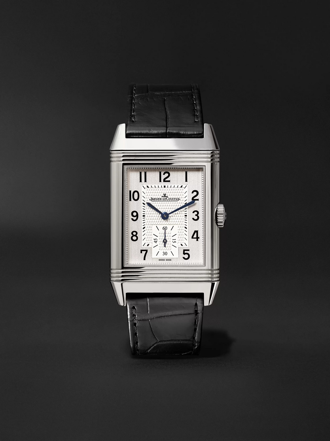 Jaeger-lecoultre Reverso Classic Large Duoface Hand-wound 47mm X 28mm Stainless Steel And Leather Watch, Ref. No. Jlq In Silver