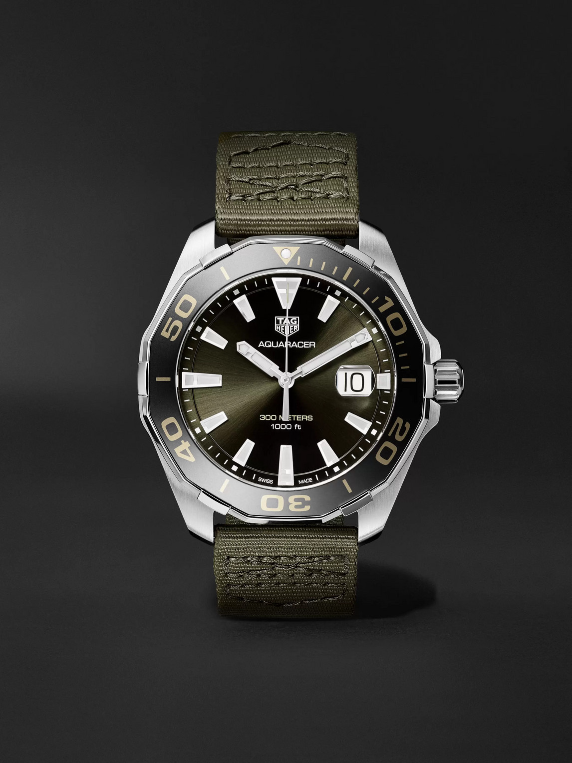 Tag Heuer Aquaracer Limited Edition Quartz 43mm Steel And Webbing Watch, Ref. No. Way101e.fc8222 In Green