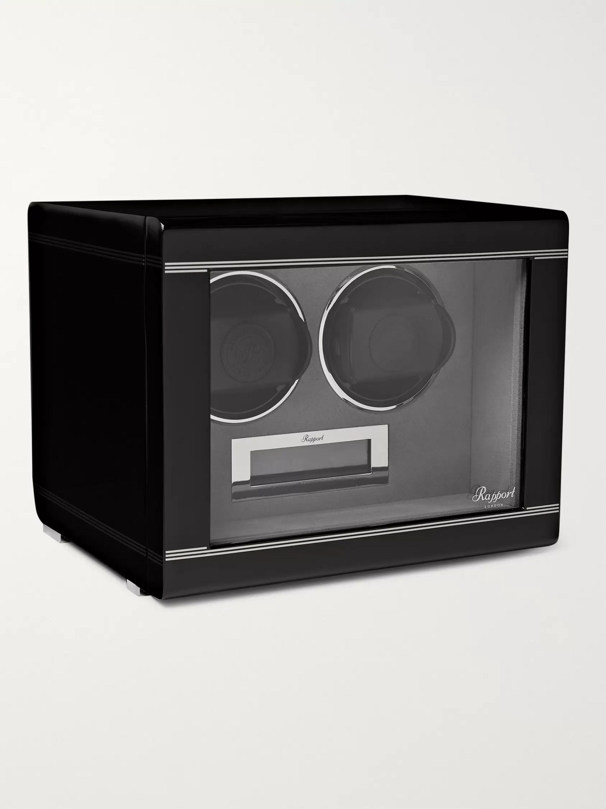 RAPPORT LONDON Lacquered Ebony and Glass Watch Winder