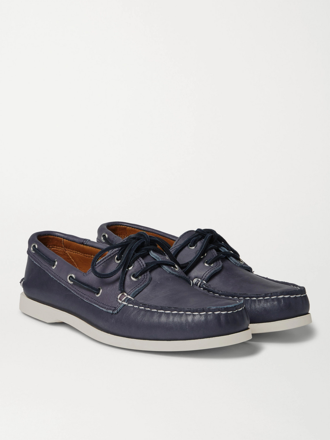 Quoddy Downeast Leather Boat Shoes In Blue