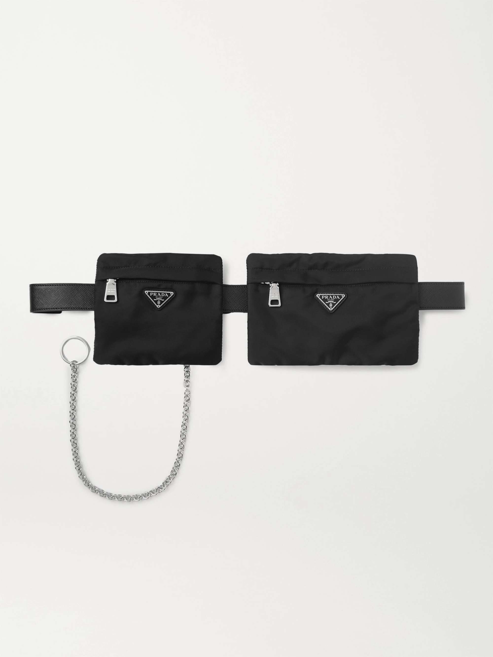 PRADA 3cm Saffiano Leather-Trimmed Webbing Belt with Detachable Pouches