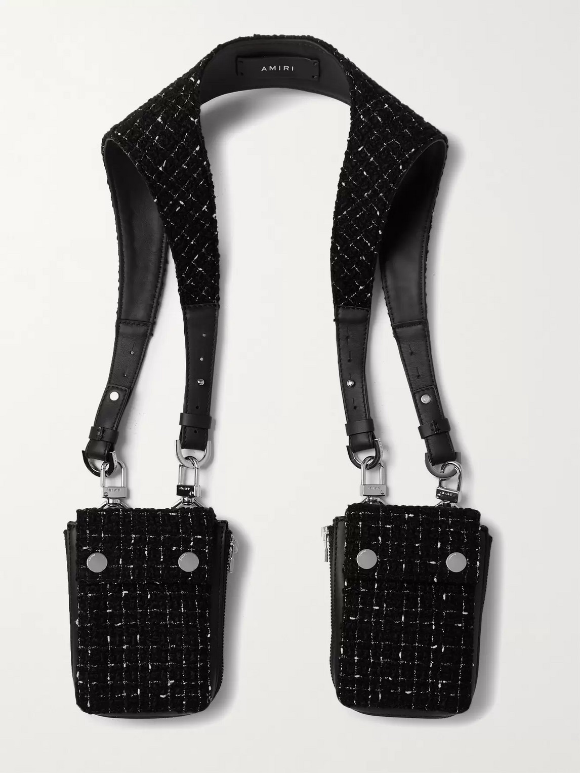 AMIRI LEATHER-TRIMMED TWEED HARNESS BAGS