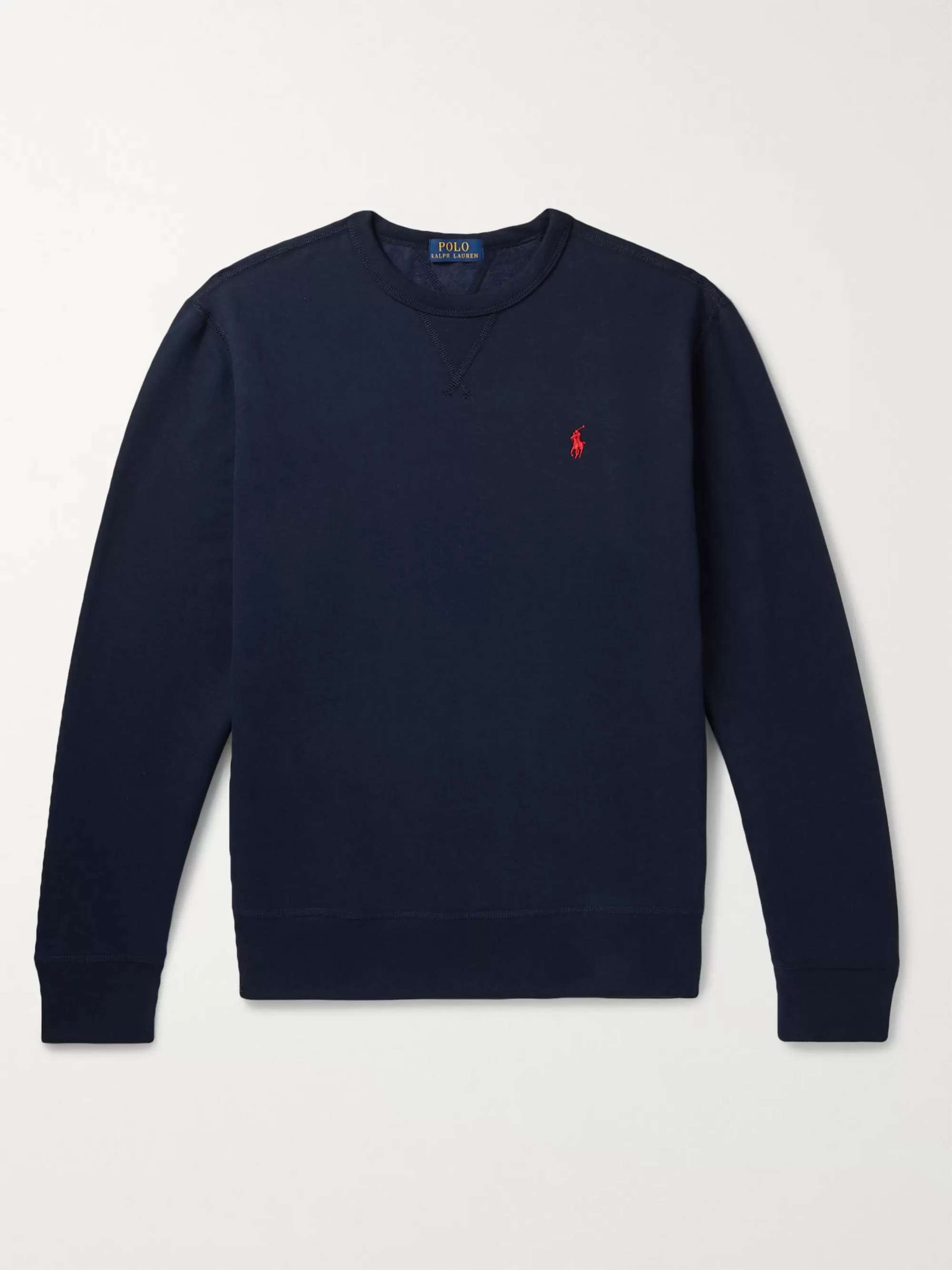 POLO RALPH LAUREN Logo-Embroidered Cotton-Blend Jersey Sweatshirt,Midnight blue