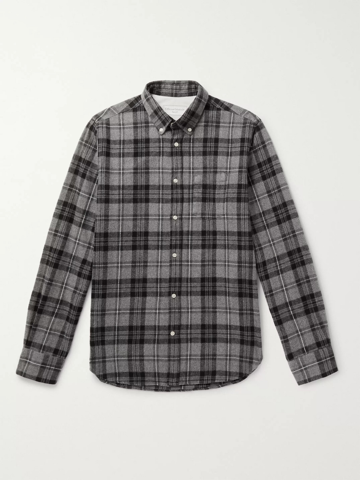 OFFICINE GENERALE ANTIME BUTTON-DOWN COLLAR CHECKED BRUSHED-COTTON SHIRT