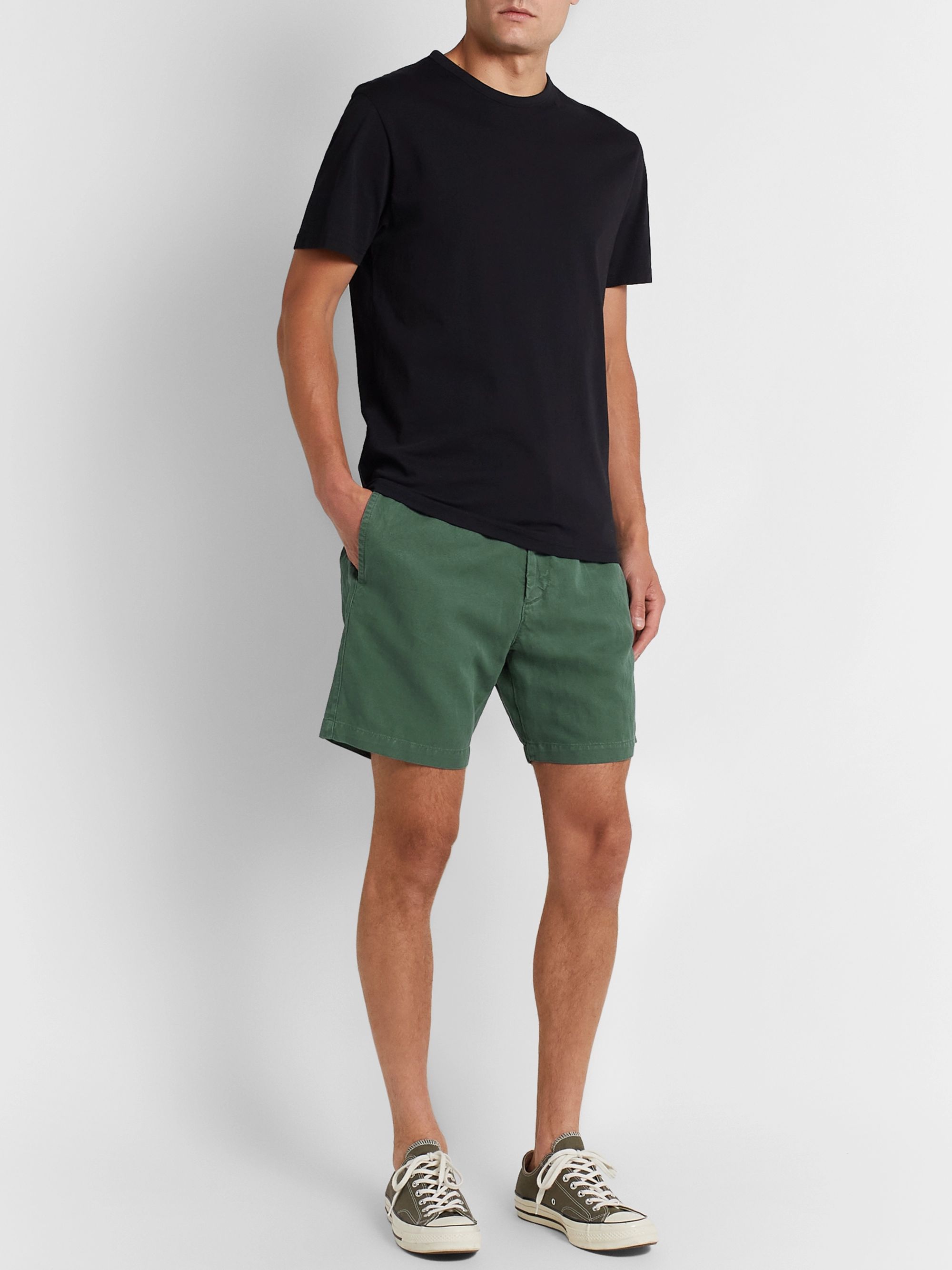 Green Slub Linen and Cotton-Blend Drawstring Shorts | Mr P. | MR PORTER