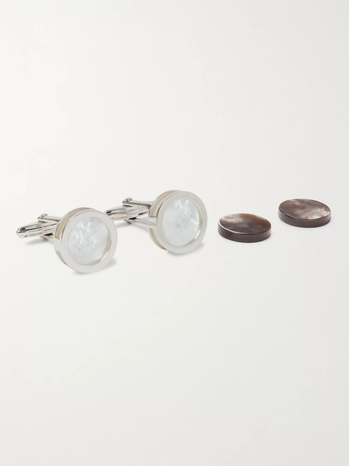 Lanvin Rhodium-plated Mother-of-pearl Cufflinks In Silver