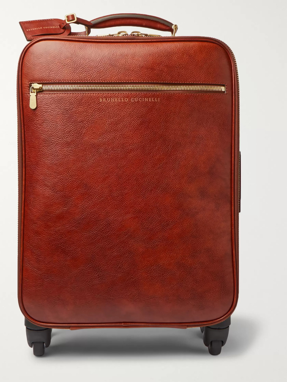 Brunello Cucinelli Burnished-leather Carry-on Suitcase In Brown