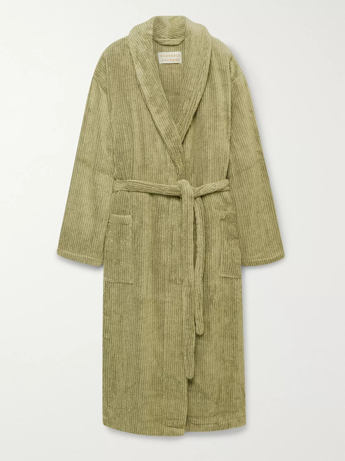 Cleverly Laundry Pinstriped Cotton-terry Robe In Green