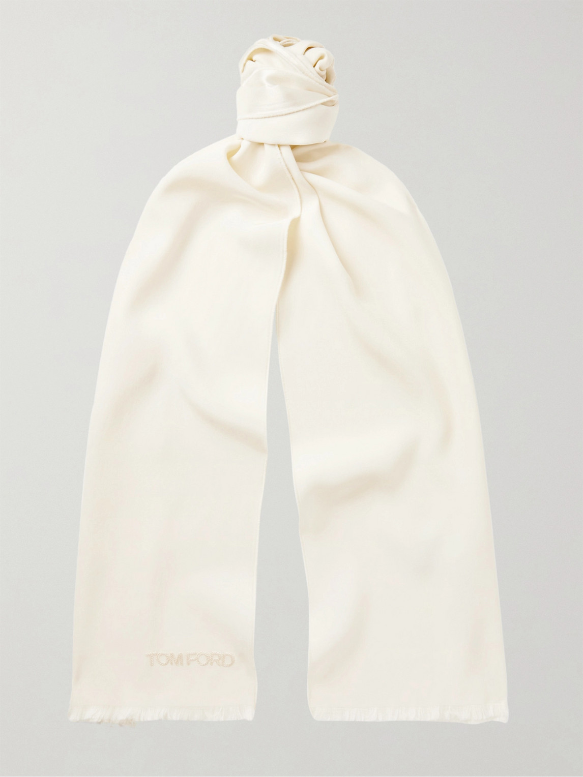 TOM FORD FRINGED LOGO-EMBROIDERED SILK SCARF