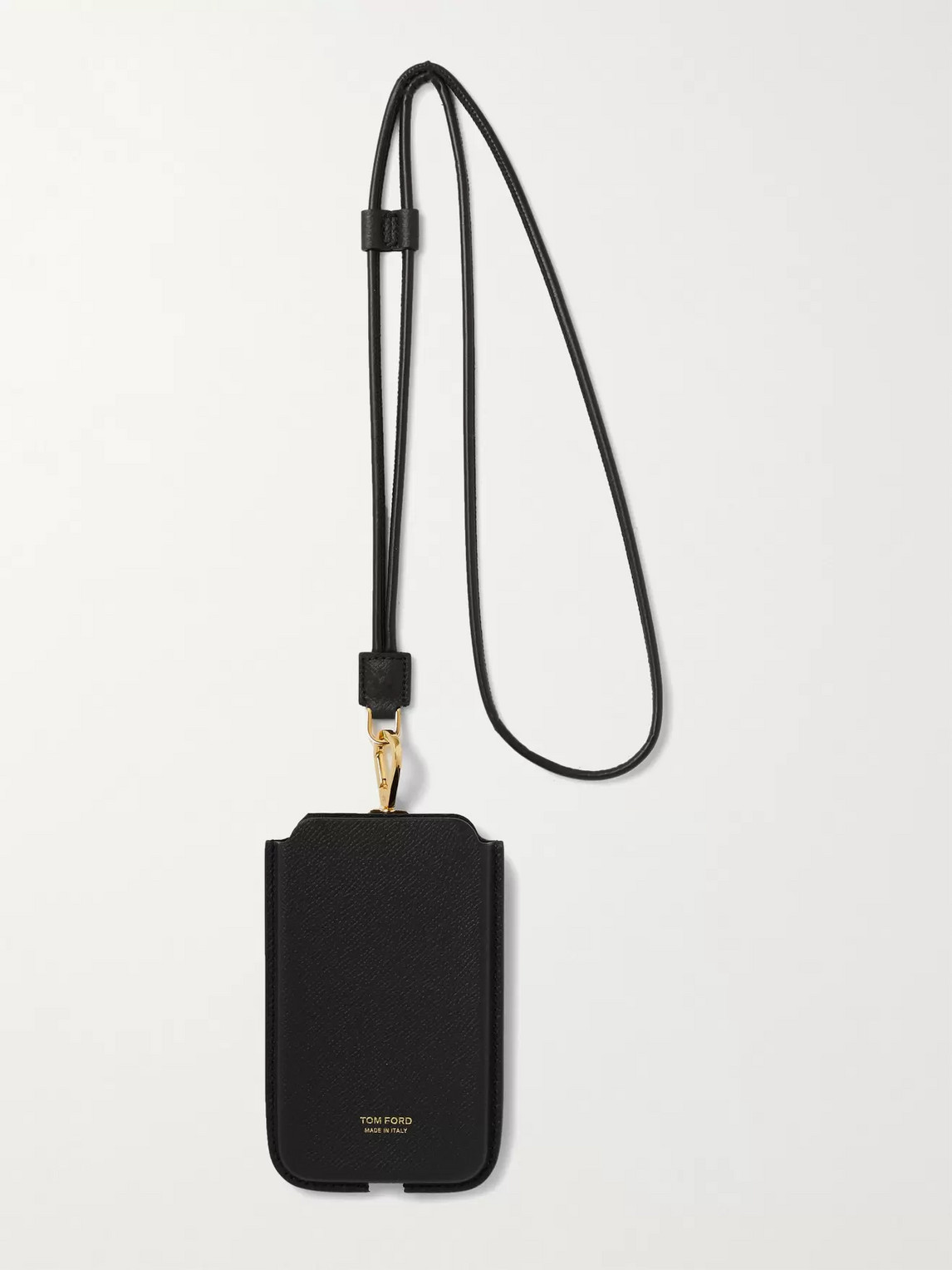 Tom Ford Full-grain Leather Phone Case With Lanyard In Black