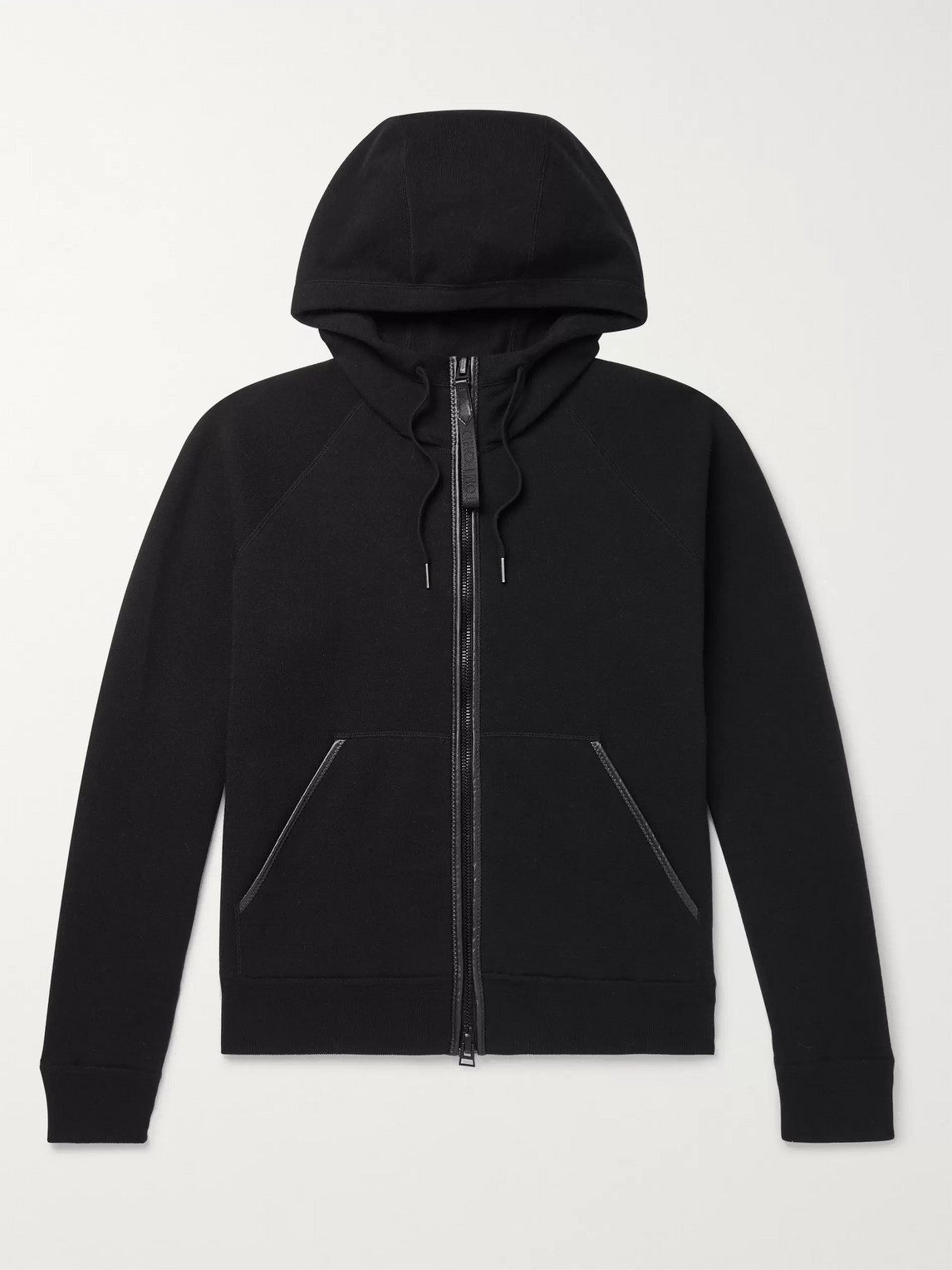 Tom Ford Leather-trimmed Cashmere-blend Zip-up Hoodie In Black