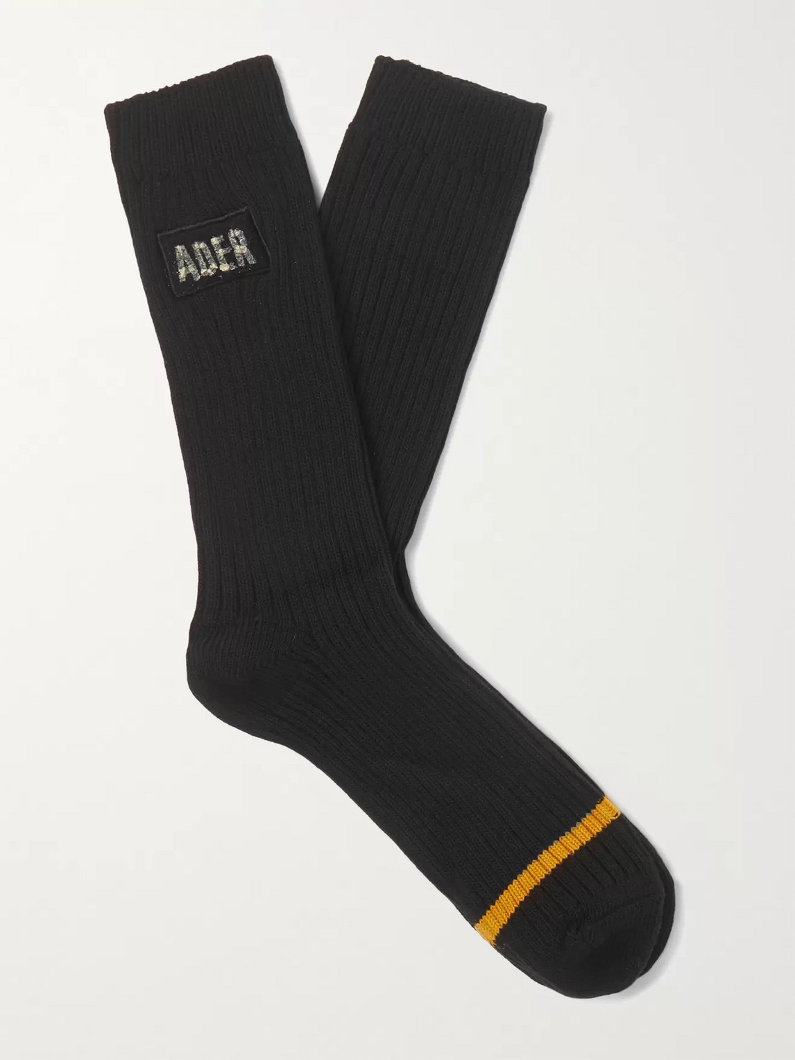 Ader Error Logo-appliquéd Ribbed Cotton-blend Socks In Black