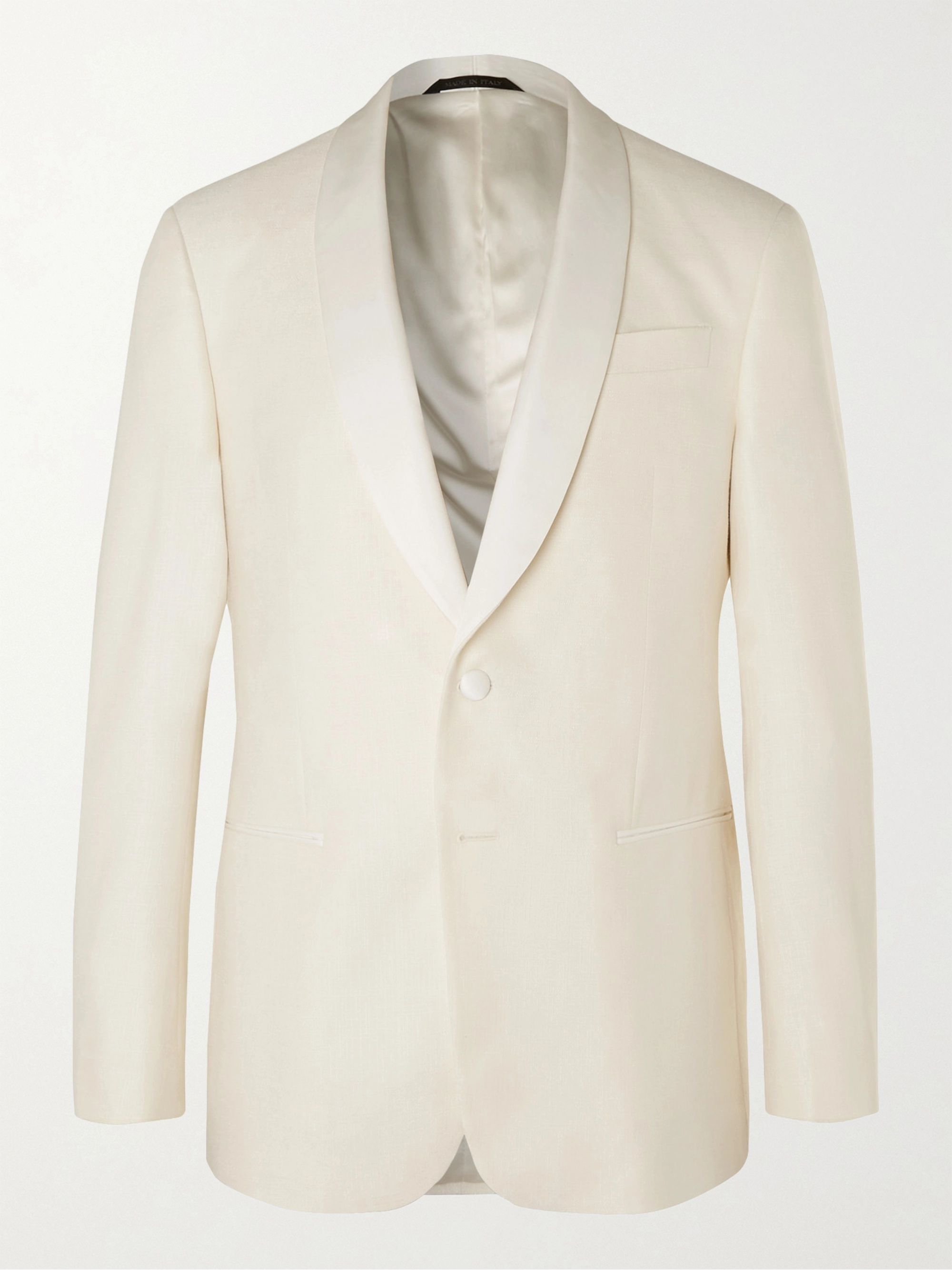 White White Shawl-Collar Slub Silk and 
