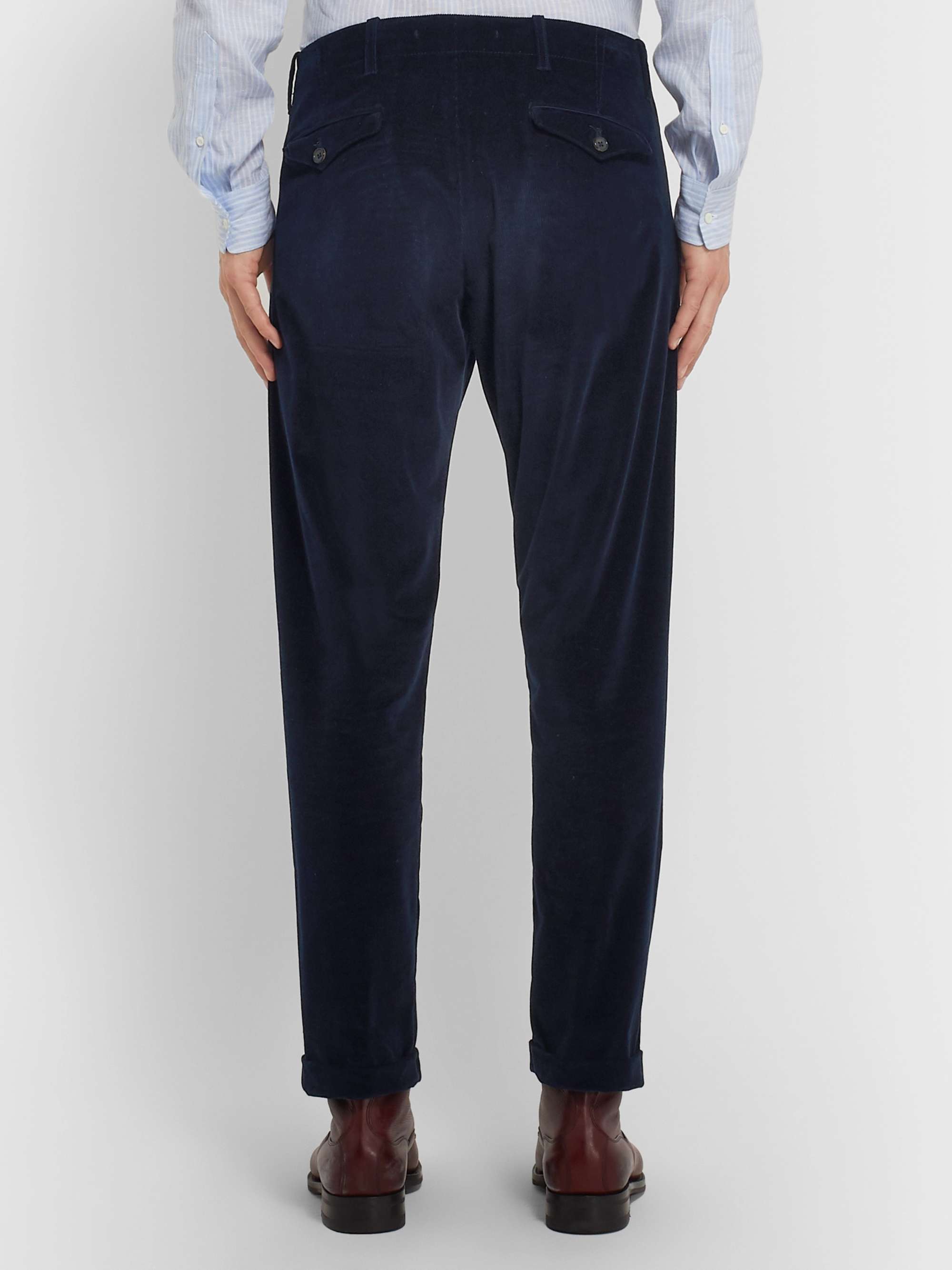 CONNOLLY + Goodwood Tapered Cropped Pleated Cotton-Corduroy Trousers