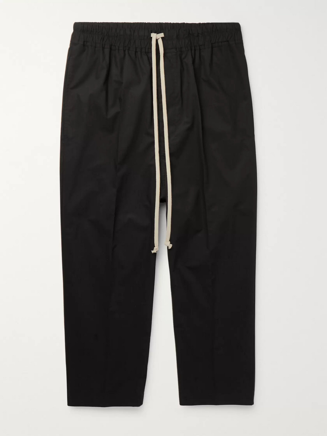 Rick Owens Cropped Cotton-poplin Drawstring Trousers In Black