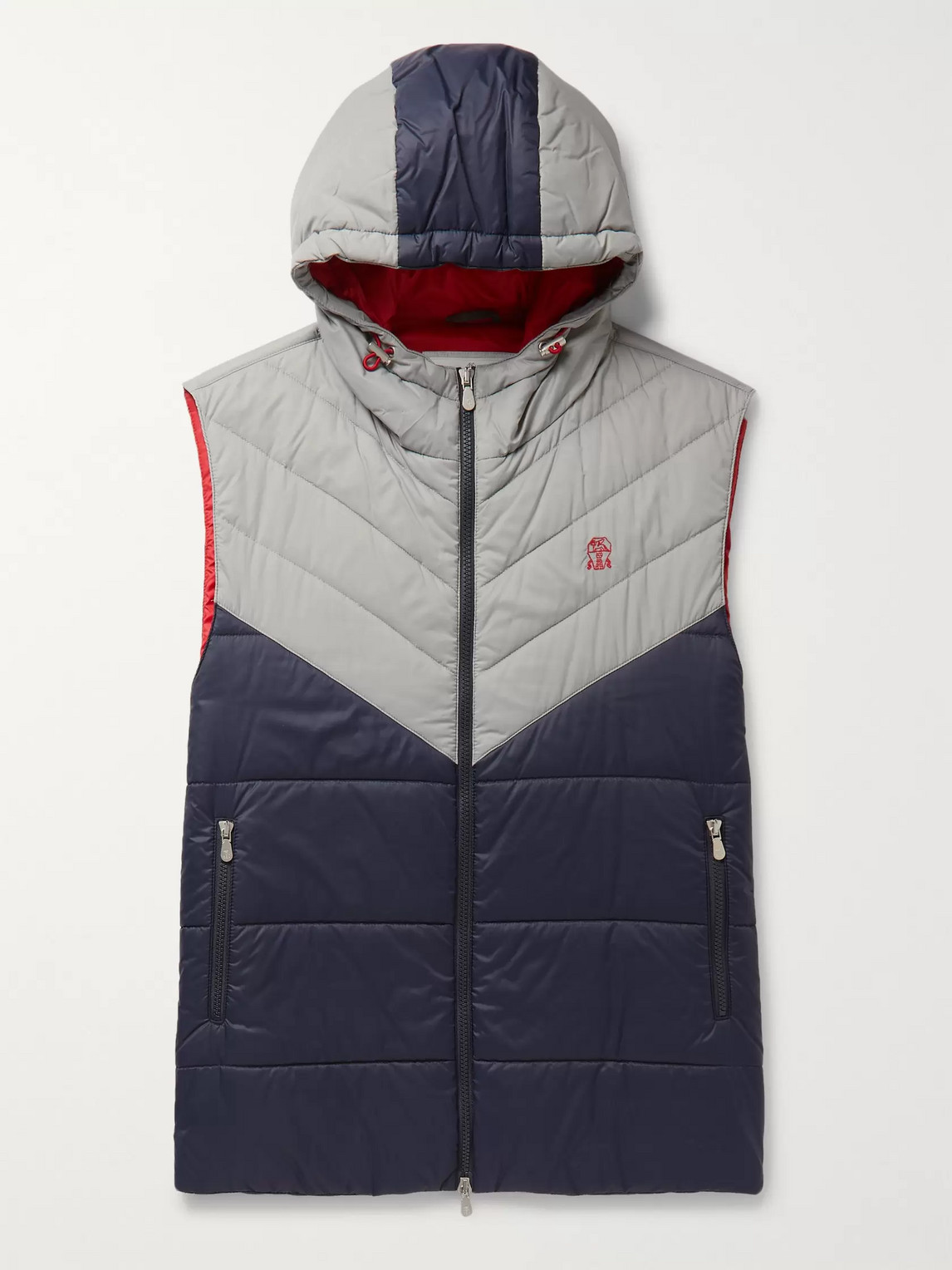 Brunello Cucinelli Colour-block Quilted Nylon Hooded Down Gilet In Blue