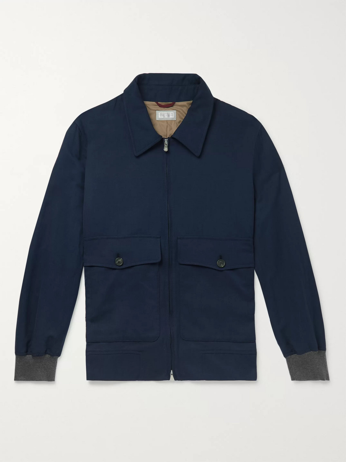 Brunello Cucinelli Linen, Silk And Cotton-blend Bomber Jacket In Blue