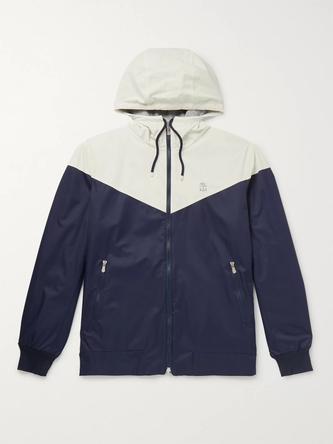 Brunello Cucinelli Reversible Panelled Shell Hooded Jacket In Blue