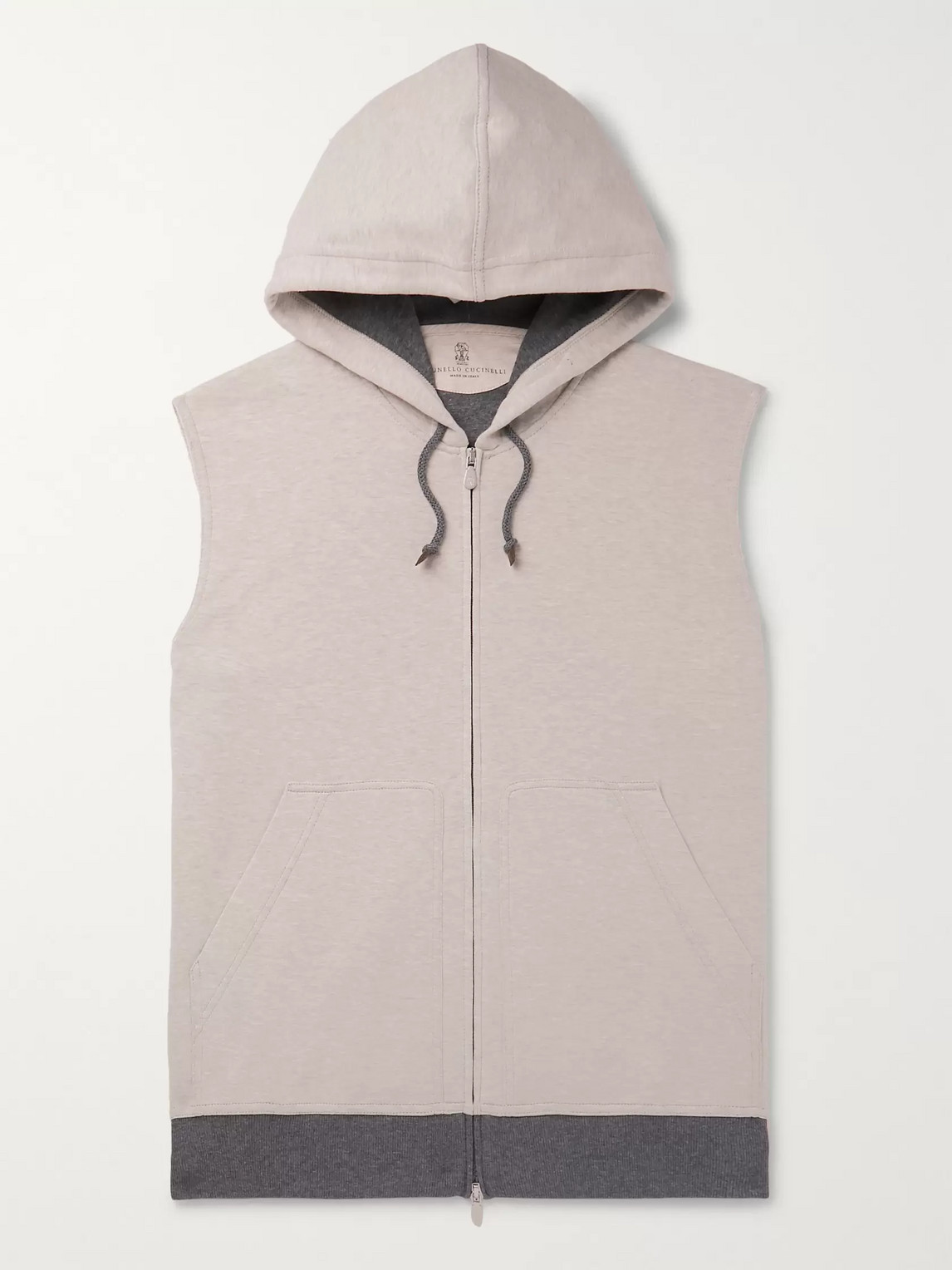 Brunello Cucinelli Slim-fit Cotton-blend Jersey Hooded Gilet In Gray