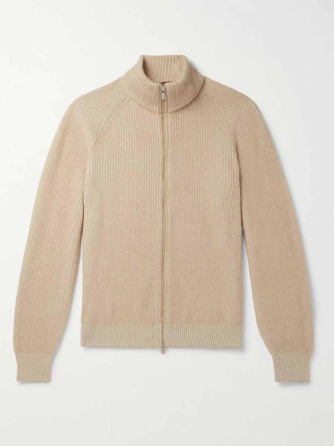 Brunello Cucinelli Slim-fit Ribbed Mélange Cashmere Zip-up Sweater In Neutrals