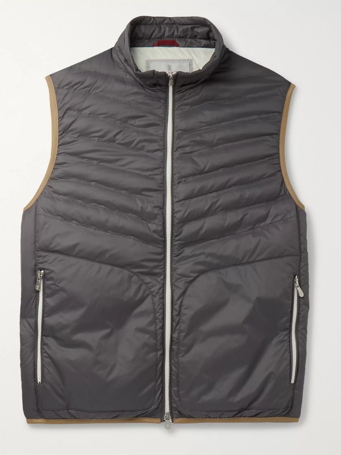 Brunello Cucinelli Quilted Shell Down Gilet In Gray